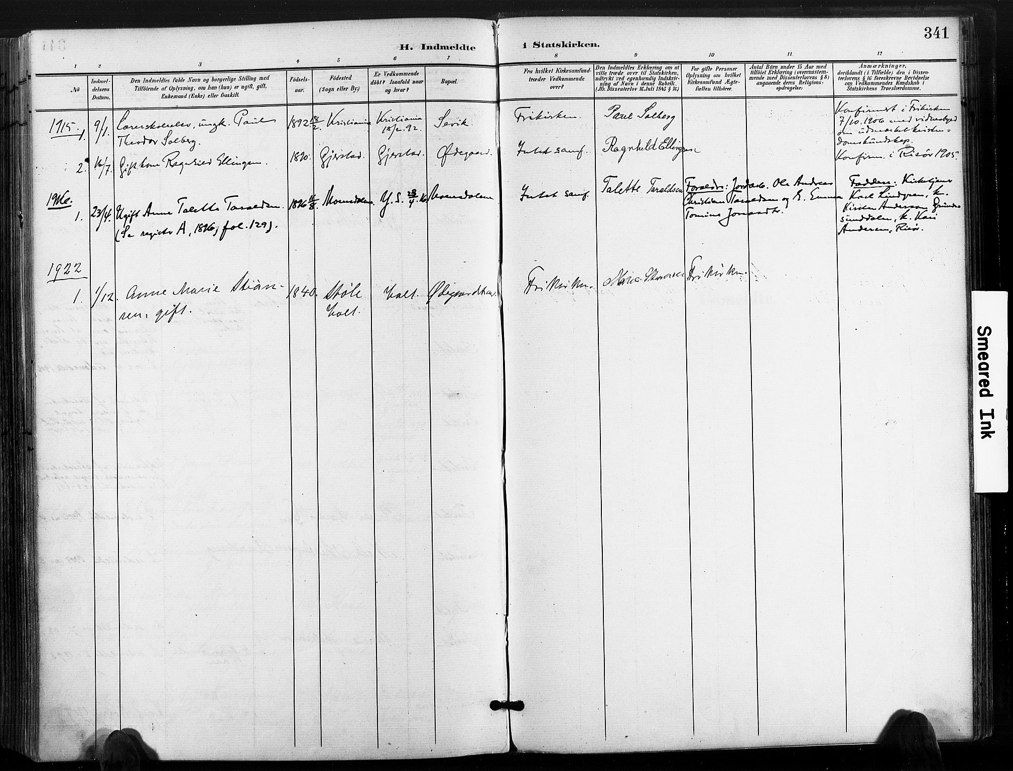 Søndeled sokneprestkontor, AV/SAK-1111-0038/F/Fa/L0006: Parish register (official) no. A 6, 1900-1922, p. 341