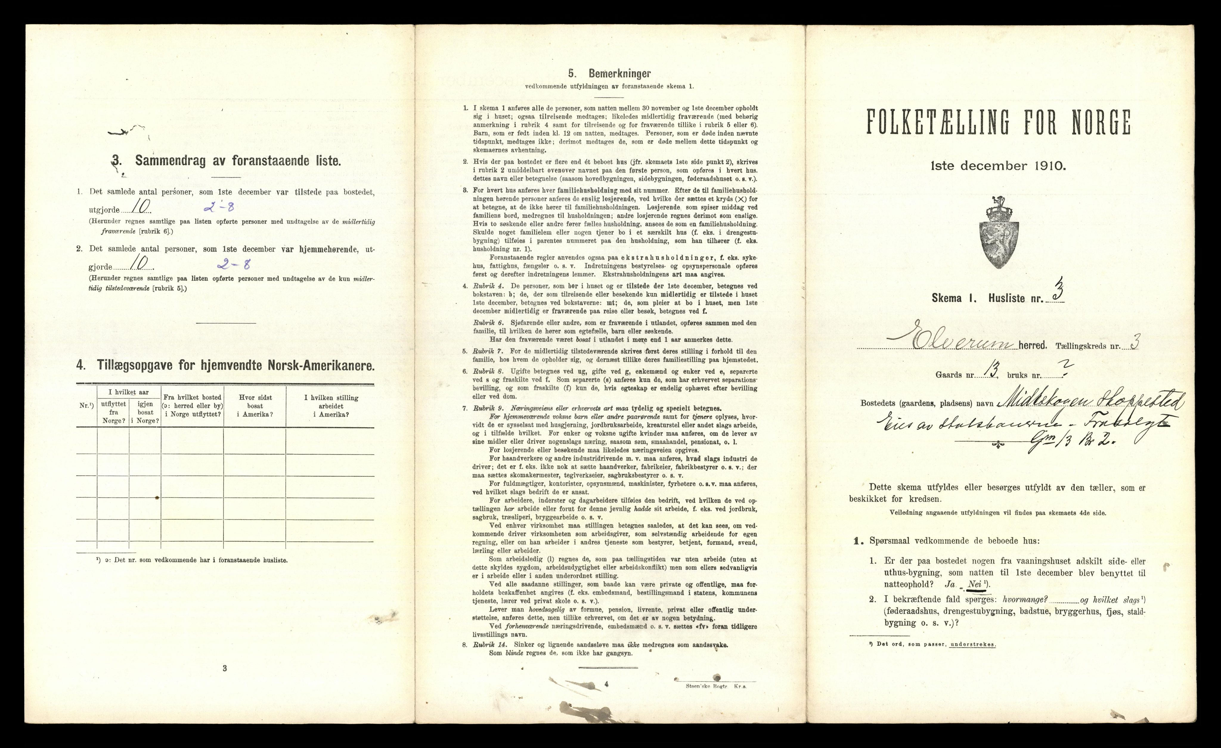 RA, 1910 census for Elverum, 1910, p. 319