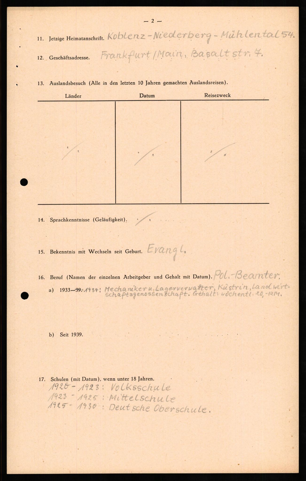 Forsvaret, Forsvarets overkommando II, AV/RA-RAFA-3915/D/Db/L0024: CI Questionaires. Tyske okkupasjonsstyrker i Norge. Tyskere., 1945-1946, p. 175