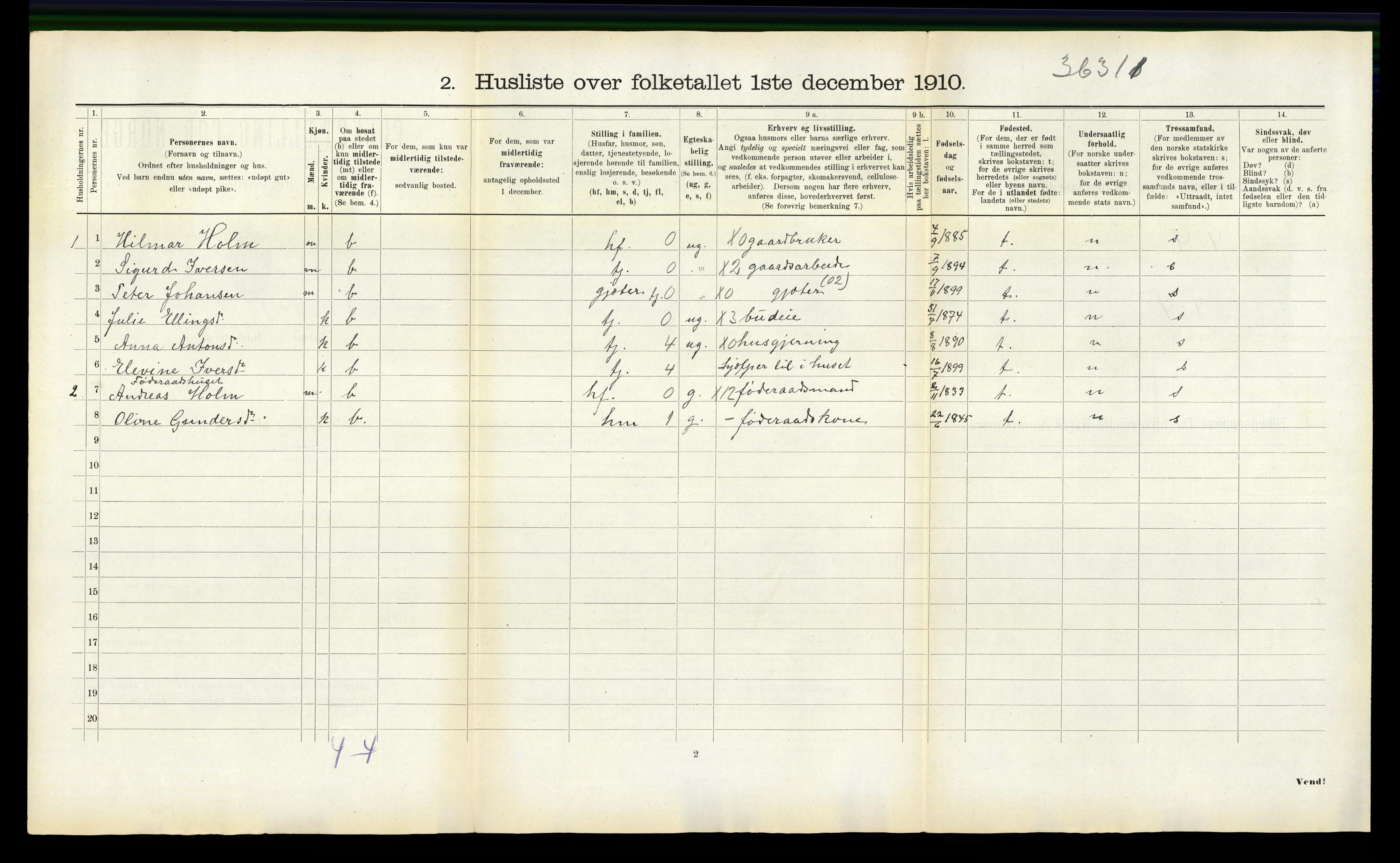 RA, 1910 census for Sparbu, 1910, p. 837