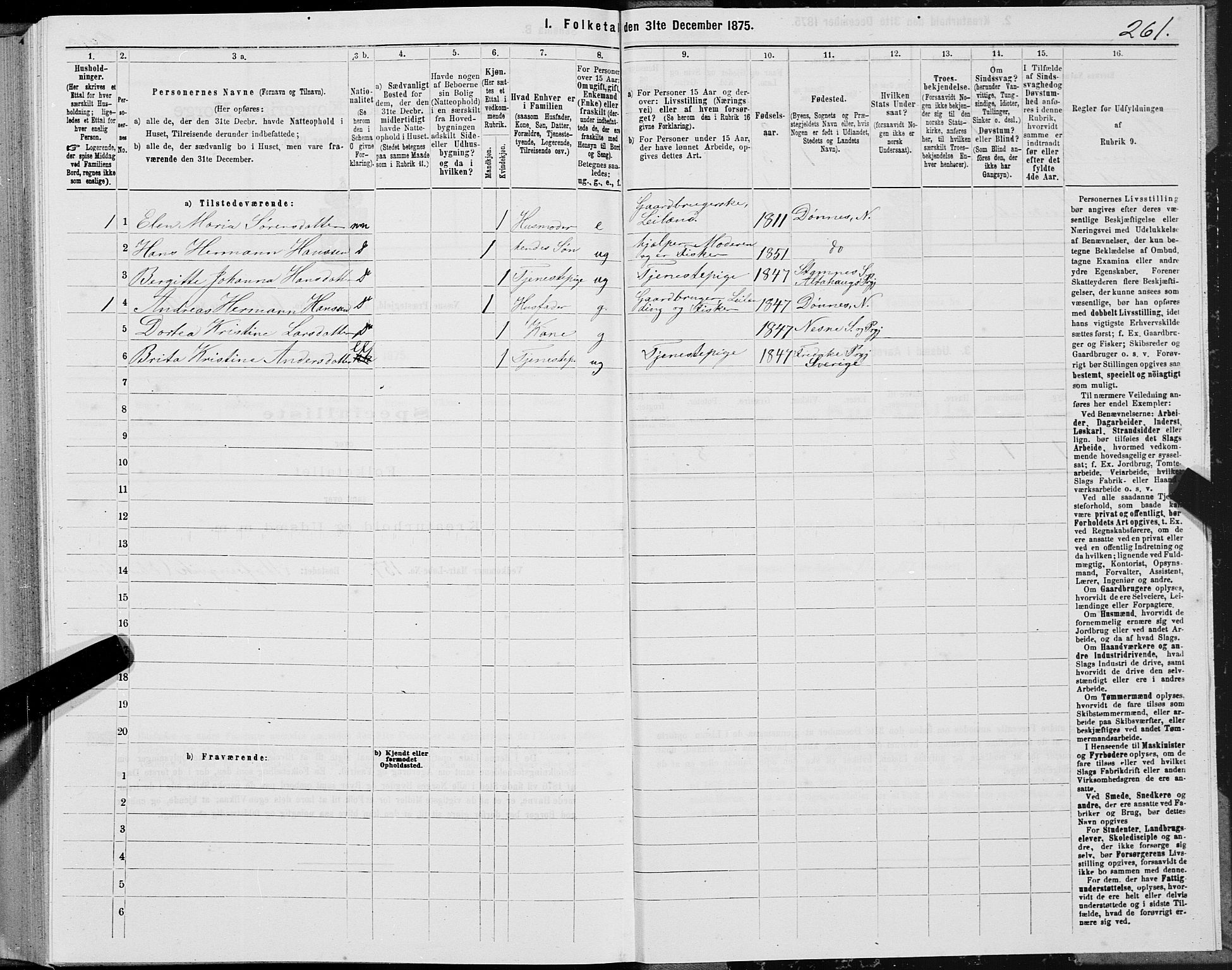 SAT, 1875 census for 1828P Nesna, 1875, p. 5261