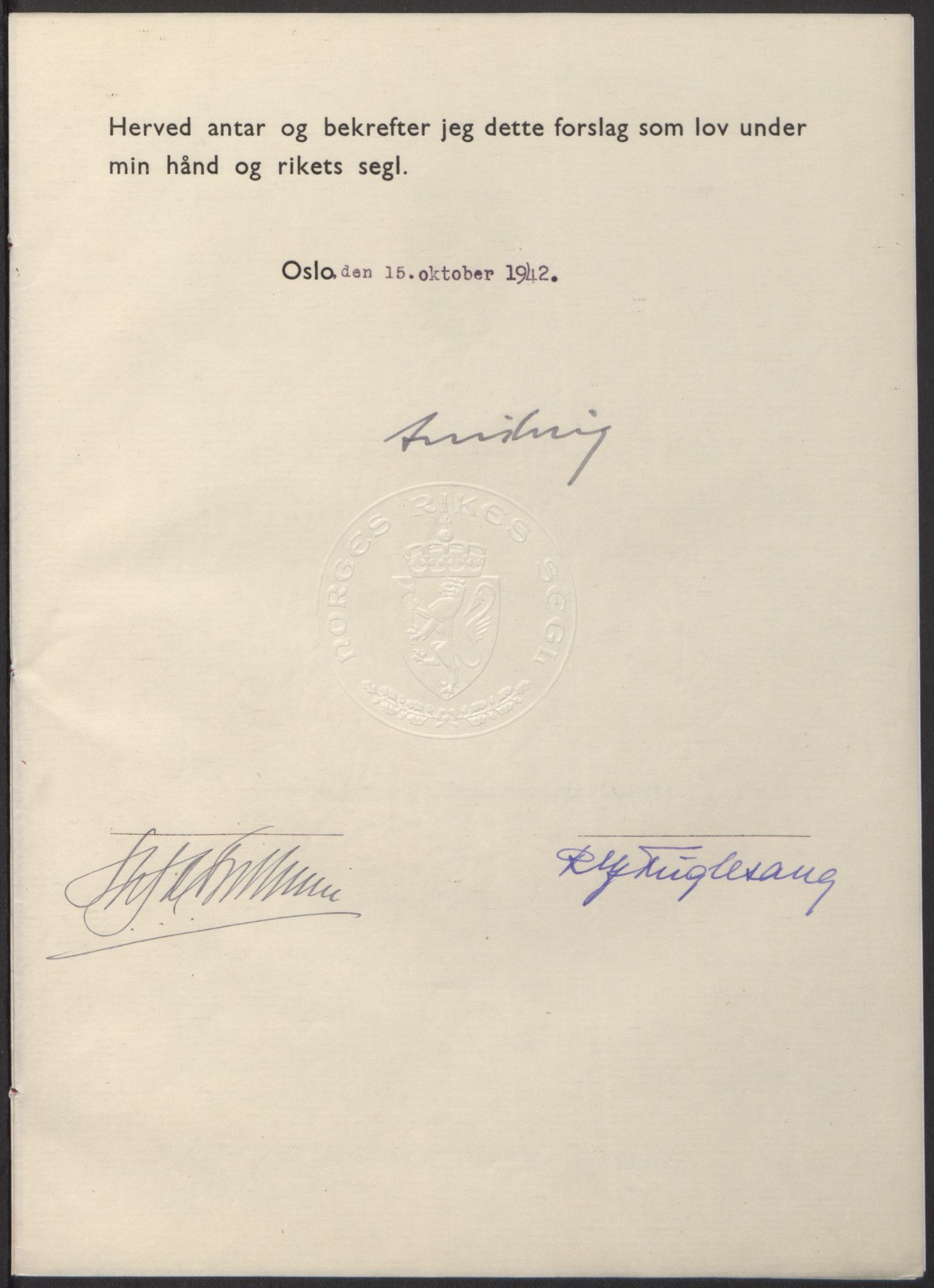 NS-administrasjonen 1940-1945 (Statsrådsekretariatet, de kommisariske statsråder mm), RA/S-4279/D/Db/L0098: Lover II, 1942, p. 421