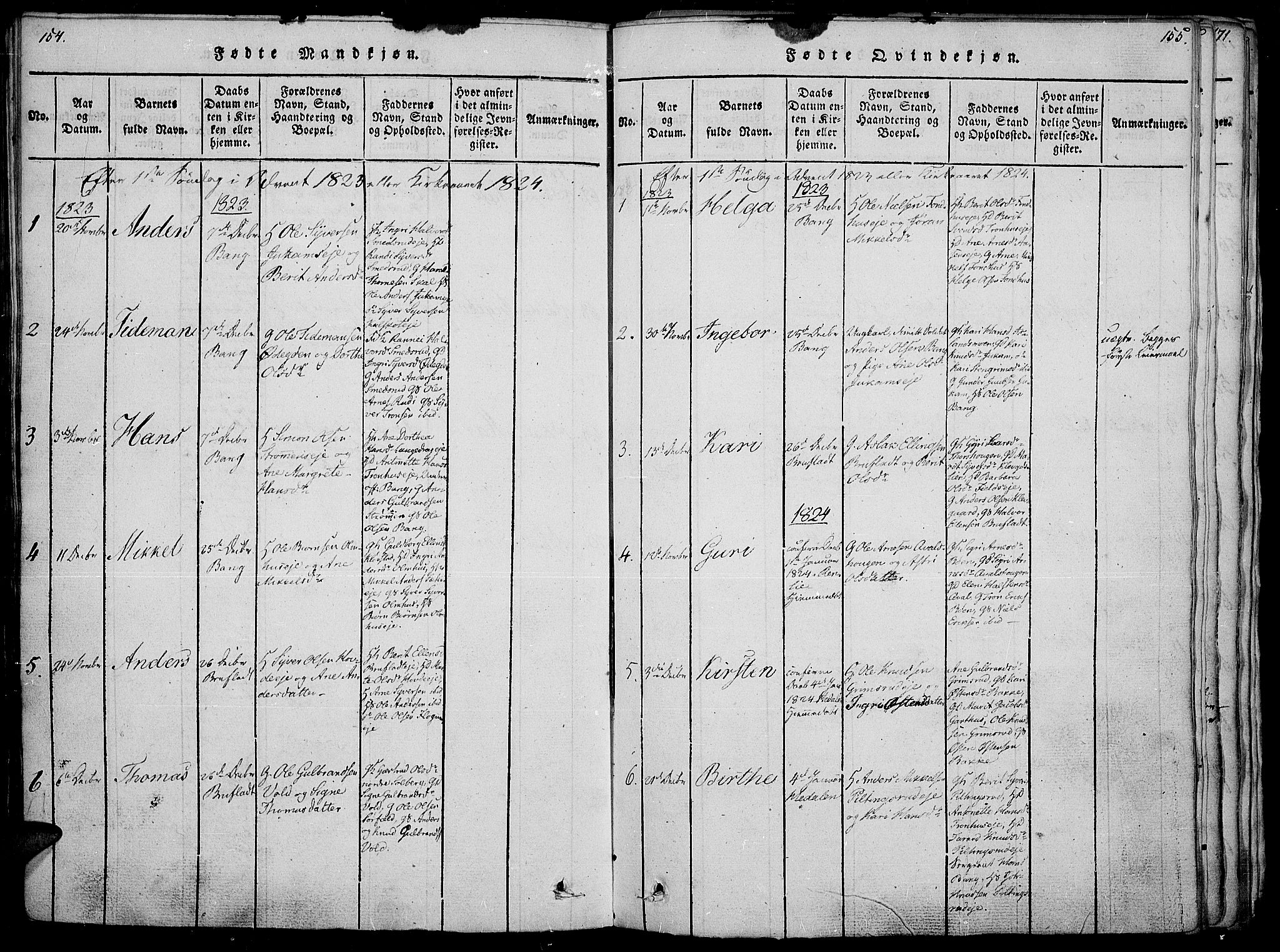 Sør-Aurdal prestekontor, SAH/PREST-128/H/Ha/Haa/L0002: Parish register (official) no. 2, 1815-1840, p. 154-155