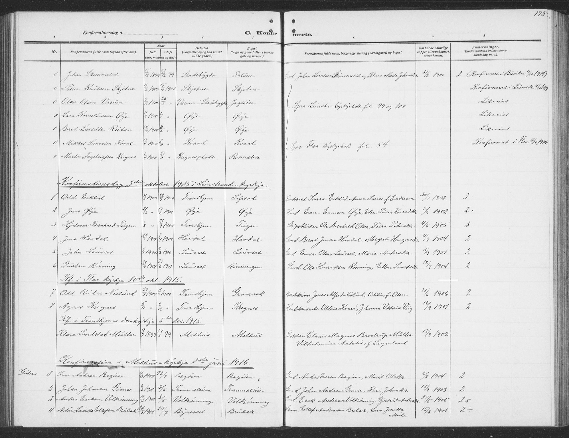 Ministerialprotokoller, klokkerbøker og fødselsregistre - Sør-Trøndelag, SAT/A-1456/691/L1095: Parish register (copy) no. 691C06, 1912-1933, p. 175