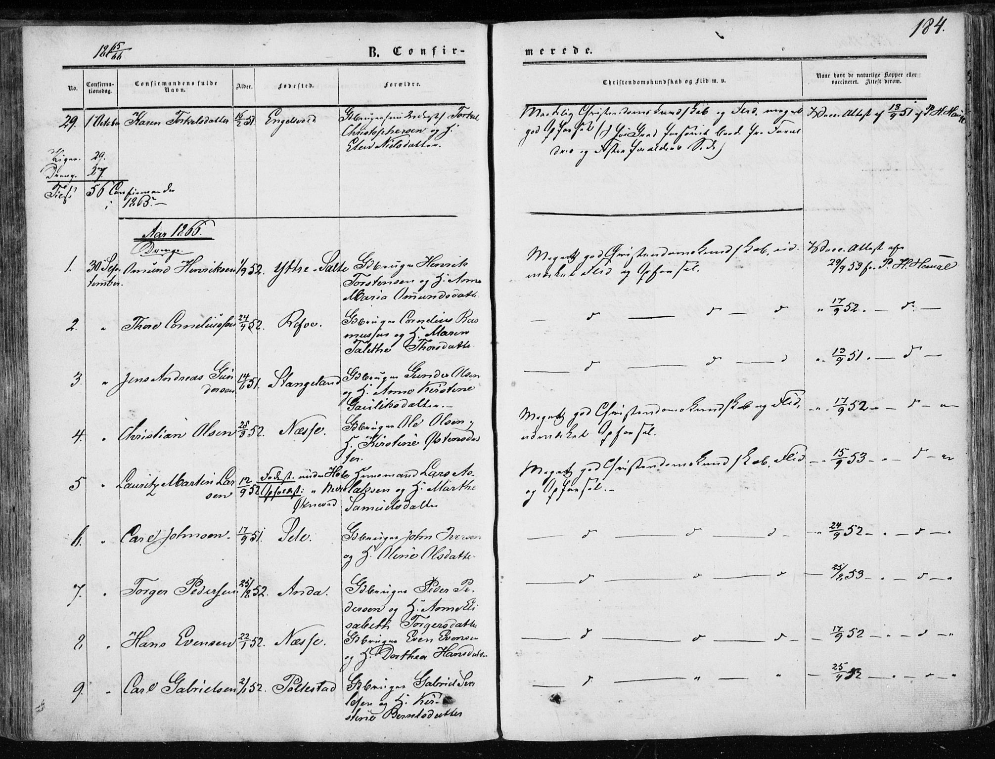 Klepp sokneprestkontor, SAST/A-101803/001/3/30BA/L0005: Parish register (official) no. A 5, 1853-1870, p. 184