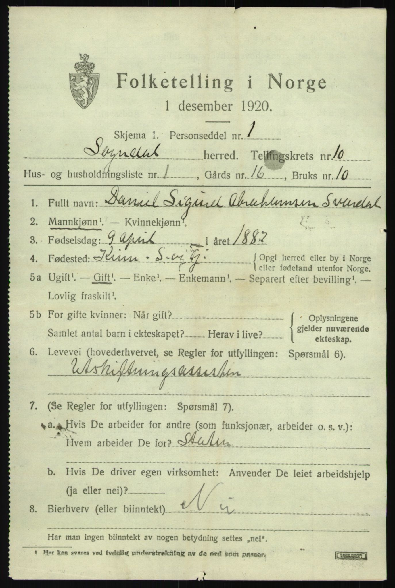 SAB, 1920 census for Sogndal, 1920, p. 4495