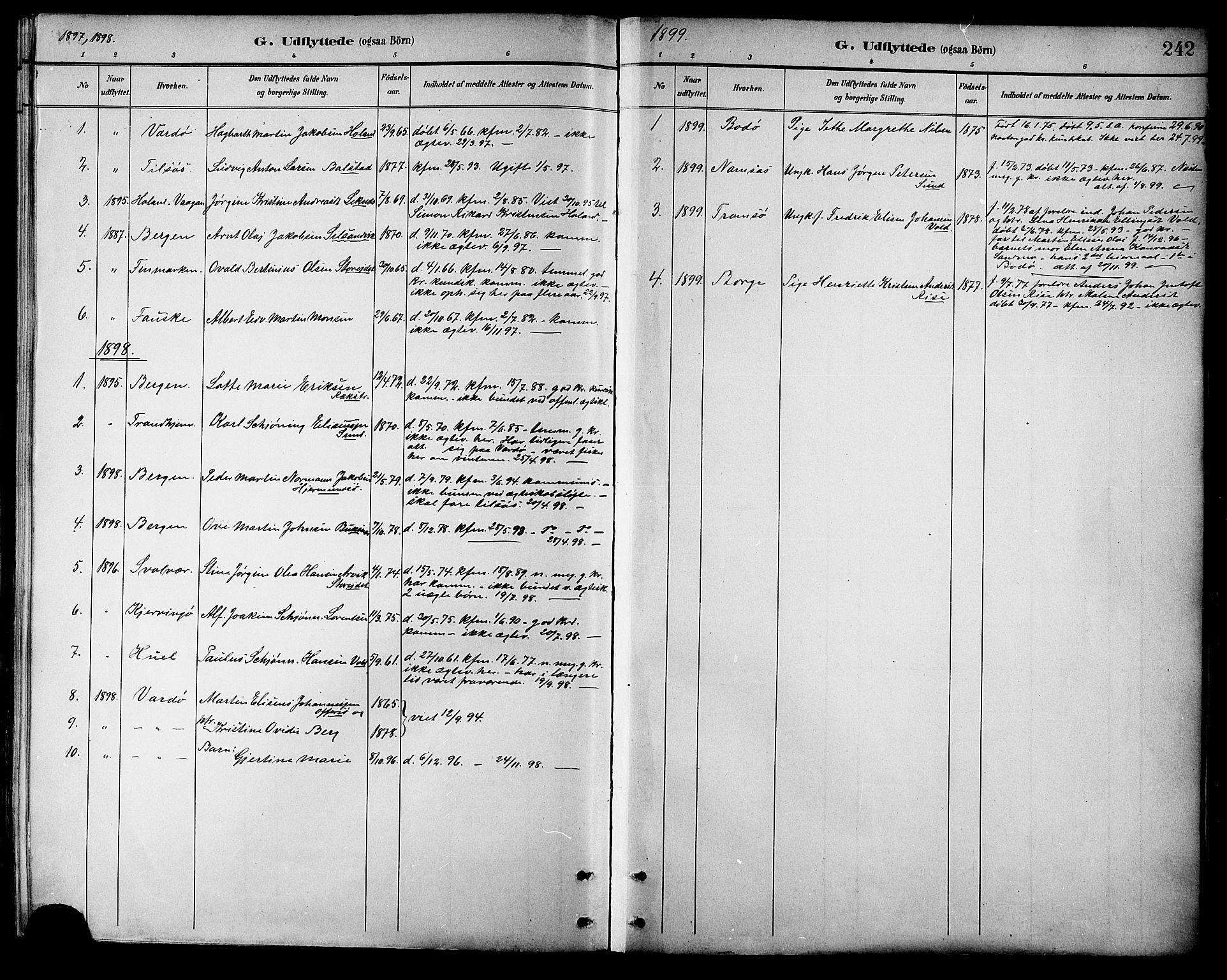 Ministerialprotokoller, klokkerbøker og fødselsregistre - Nordland, SAT/A-1459/881/L1167: Parish register (copy) no. 881C04, 1886-1899, p. 242