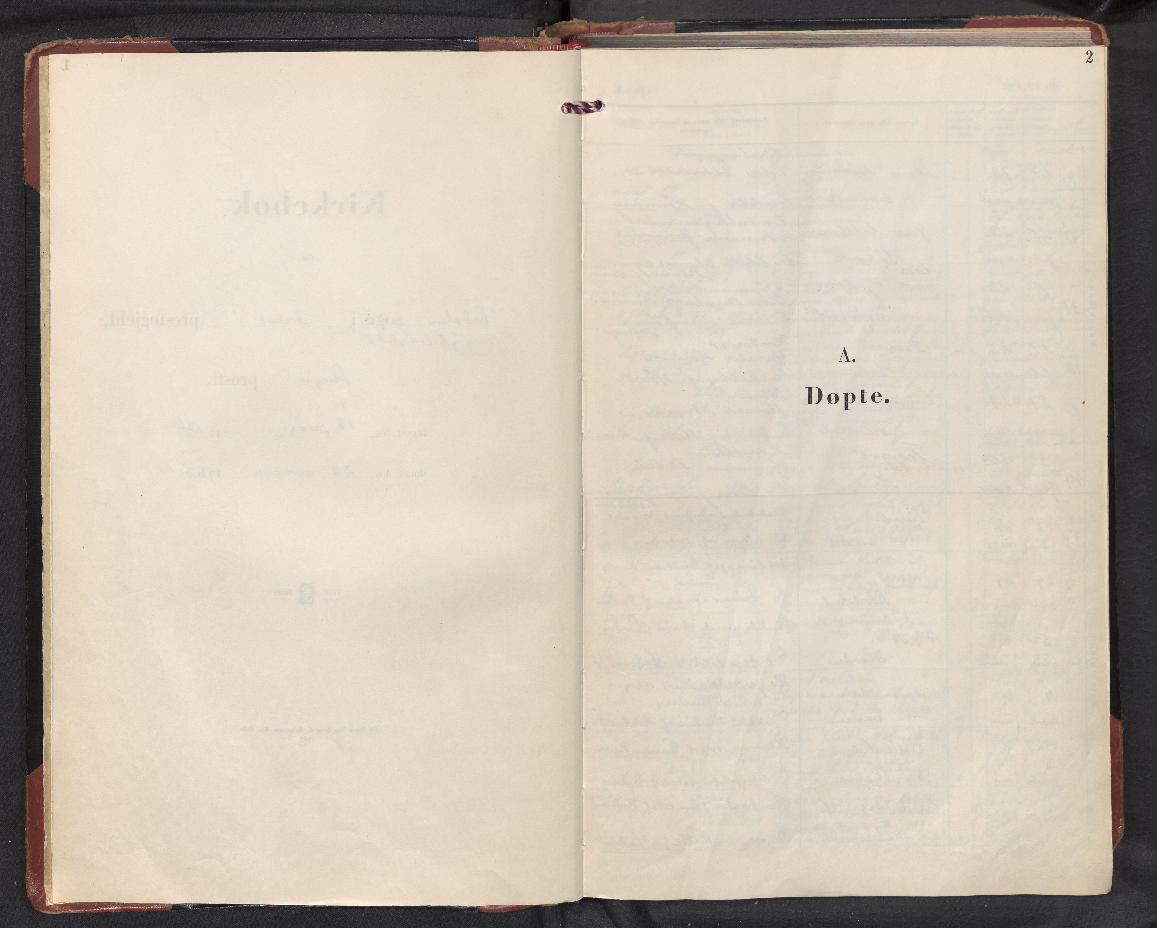 Fridalen sokneprestembete, SAB/A-99933: Parish register (official) no. A 1, 1954-1962, p. 1b-2a