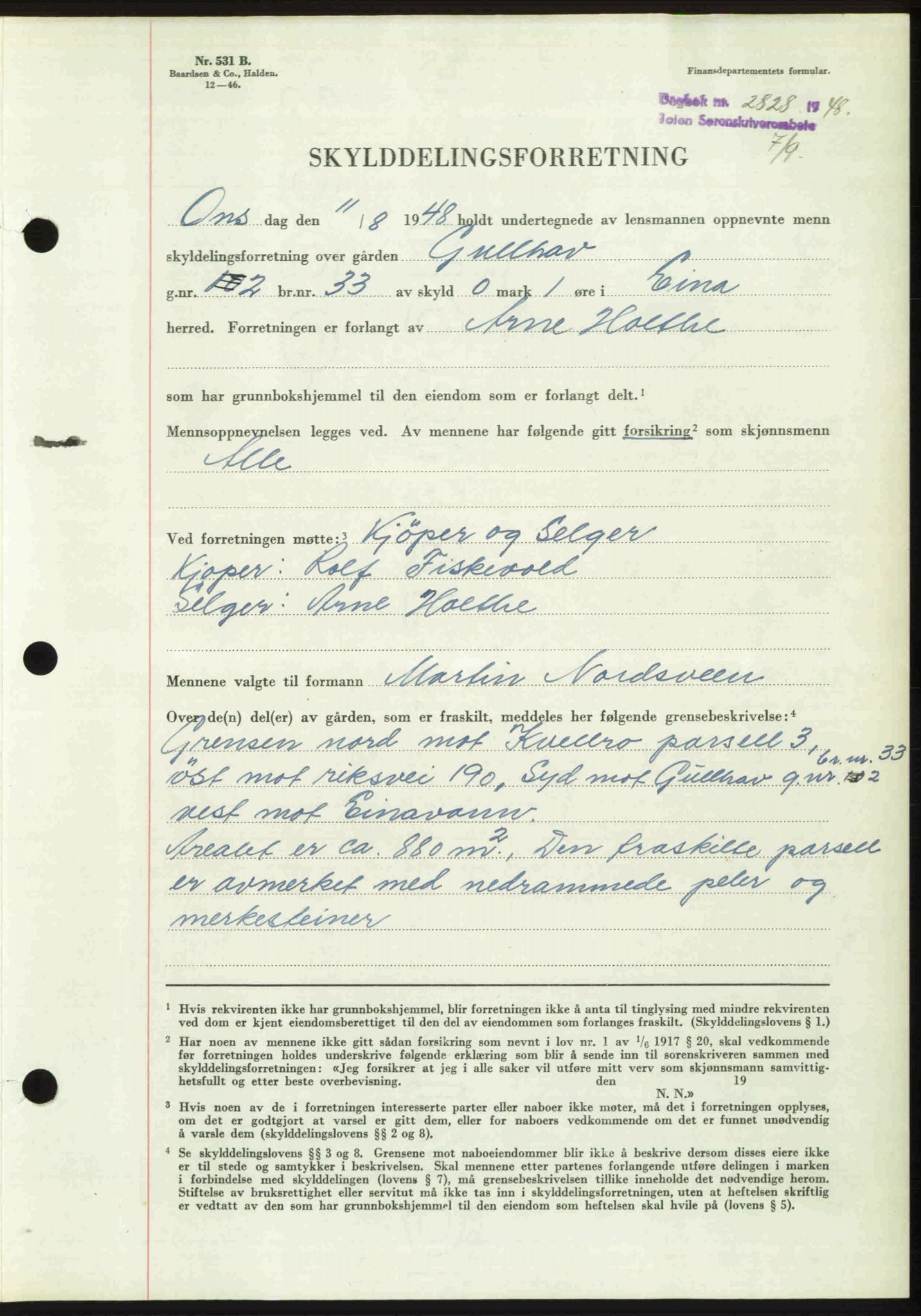 Toten tingrett, SAH/TING-006/H/Hb/Hbc/L0020: Mortgage book no. Hbc-20, 1948-1948, Diary no: : 2828/1948