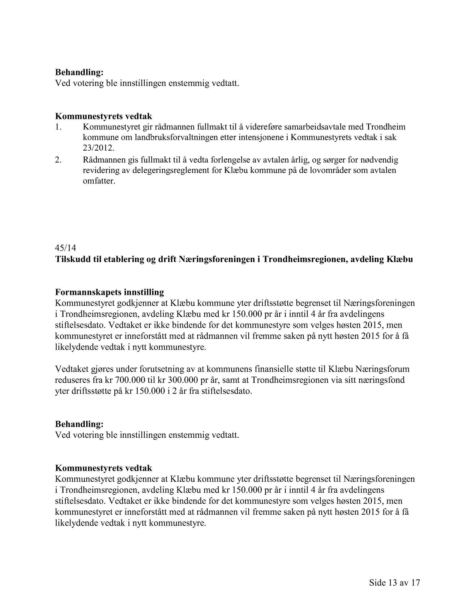 Klæbu Kommune, TRKO/KK/01-KS/L007: Kommunestyret - Møtedokumenter, 2014, p. 1330