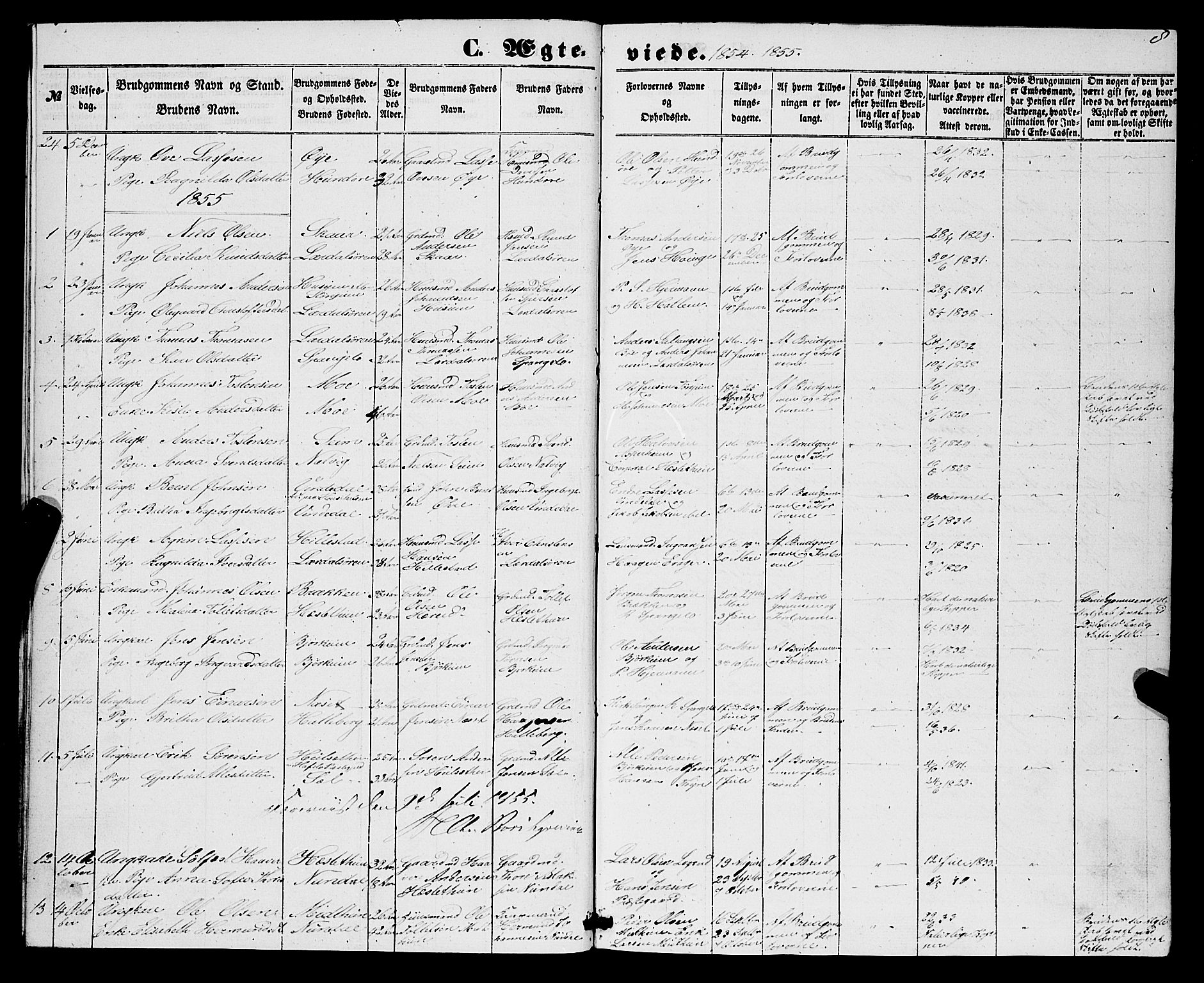 Lærdal sokneprestembete, AV/SAB-A-81201: Parish register (official) no. A 15, 1853-1877, p. 8