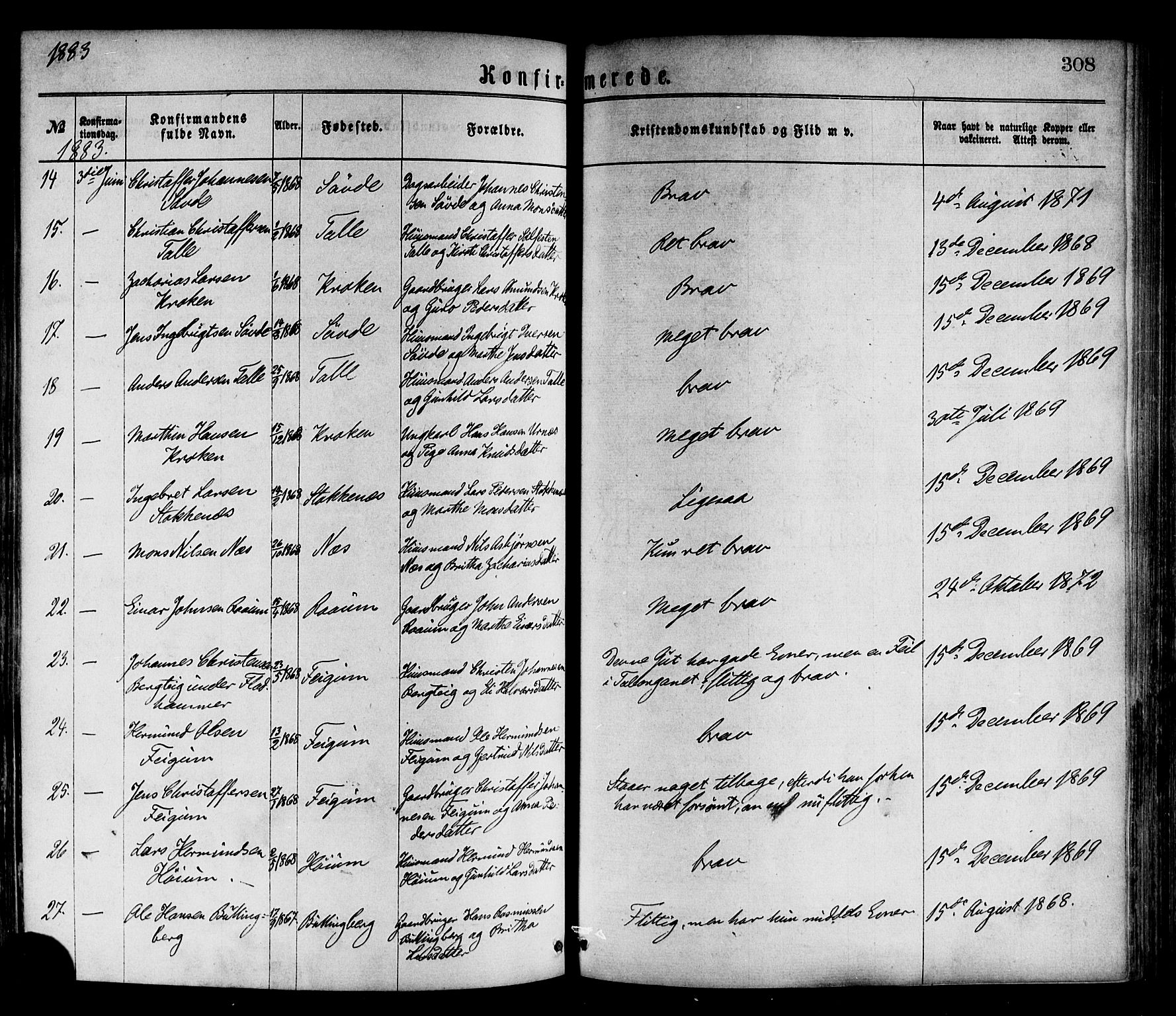 Luster sokneprestembete, SAB/A-81101/H/Haa/Haaa/L0010: Parish register (official) no. A 10, 1871-1886, p. 308