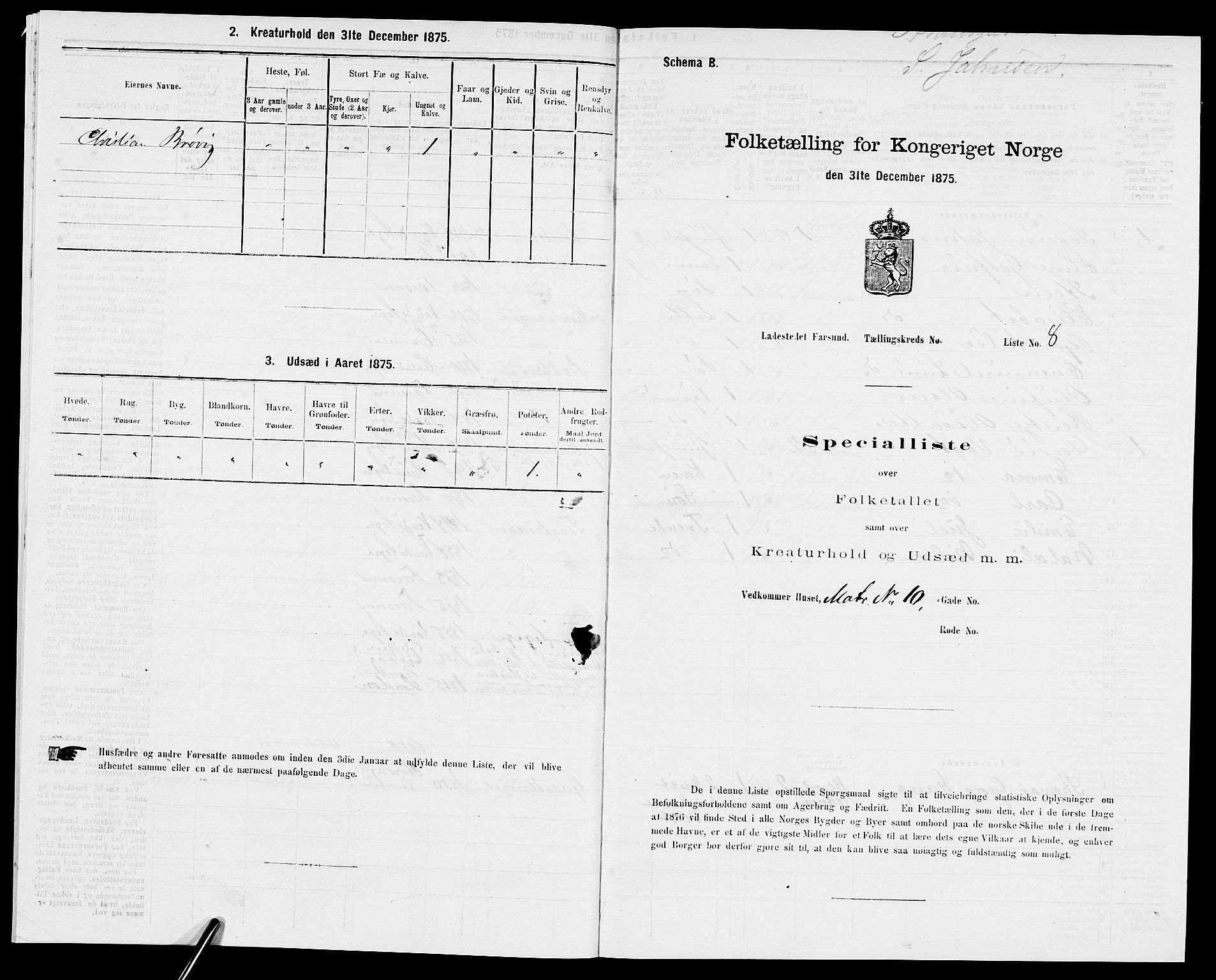 SAK, 1875 census for 1003B Vanse/Farsund, 1875, p. 22