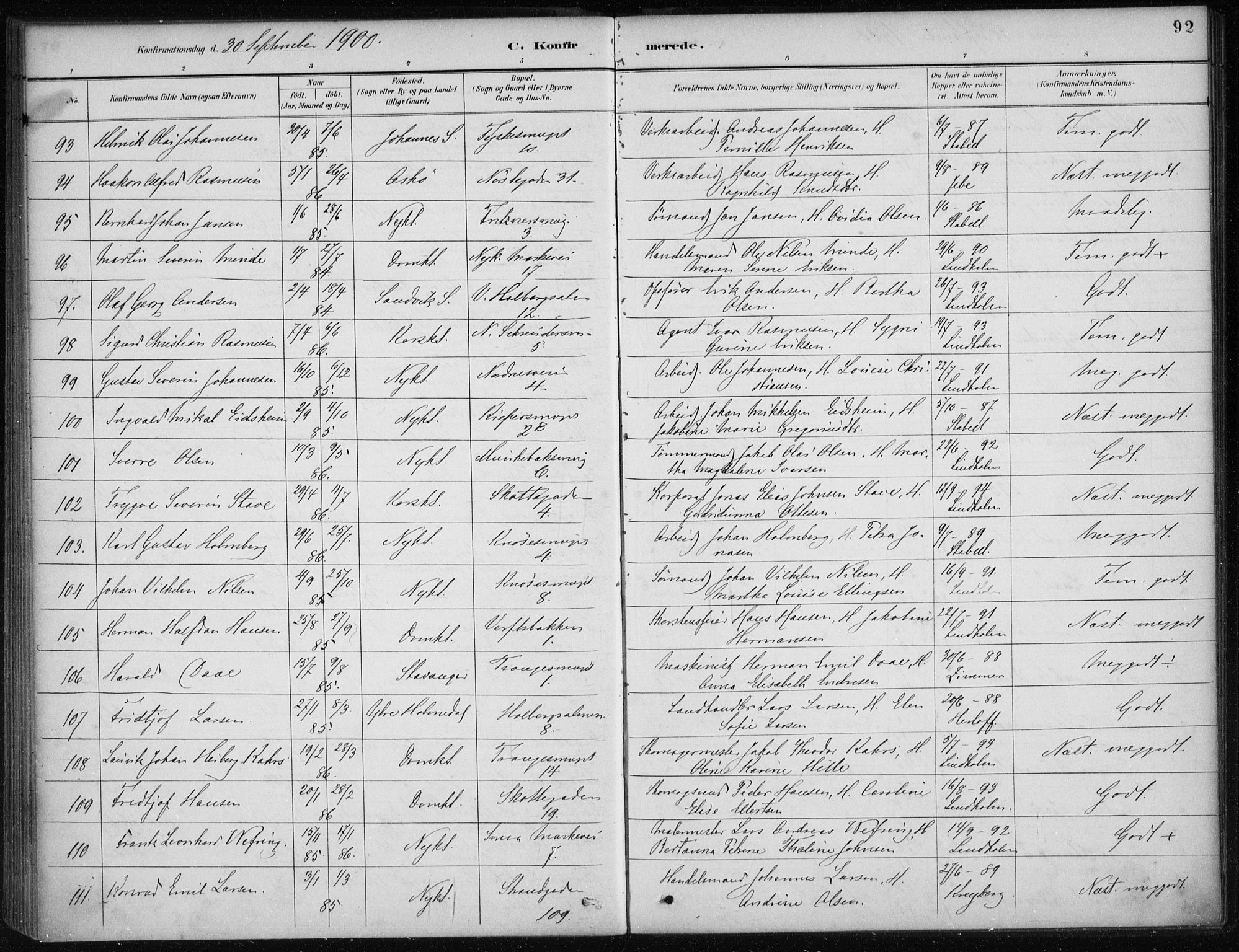Nykirken Sokneprestembete, AV/SAB-A-77101/H/Haa/L0027: Parish register (official) no. C 6, 1886-1913, p. 92