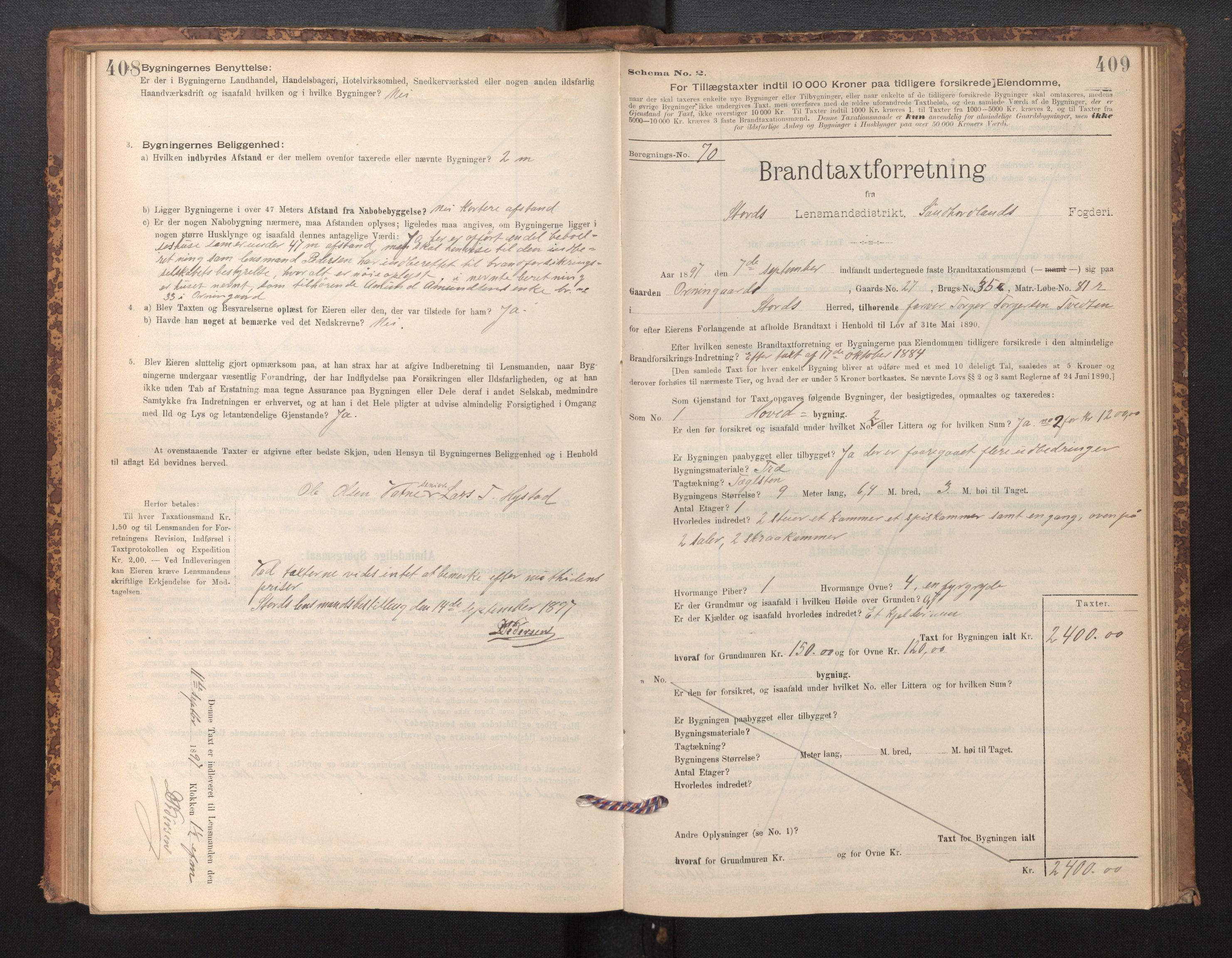 Lensmannen i Stord, SAB/A-35001/0012/L0002: Branntakstprotokoll, skjematakst, 1897-1922, p. 408-409
