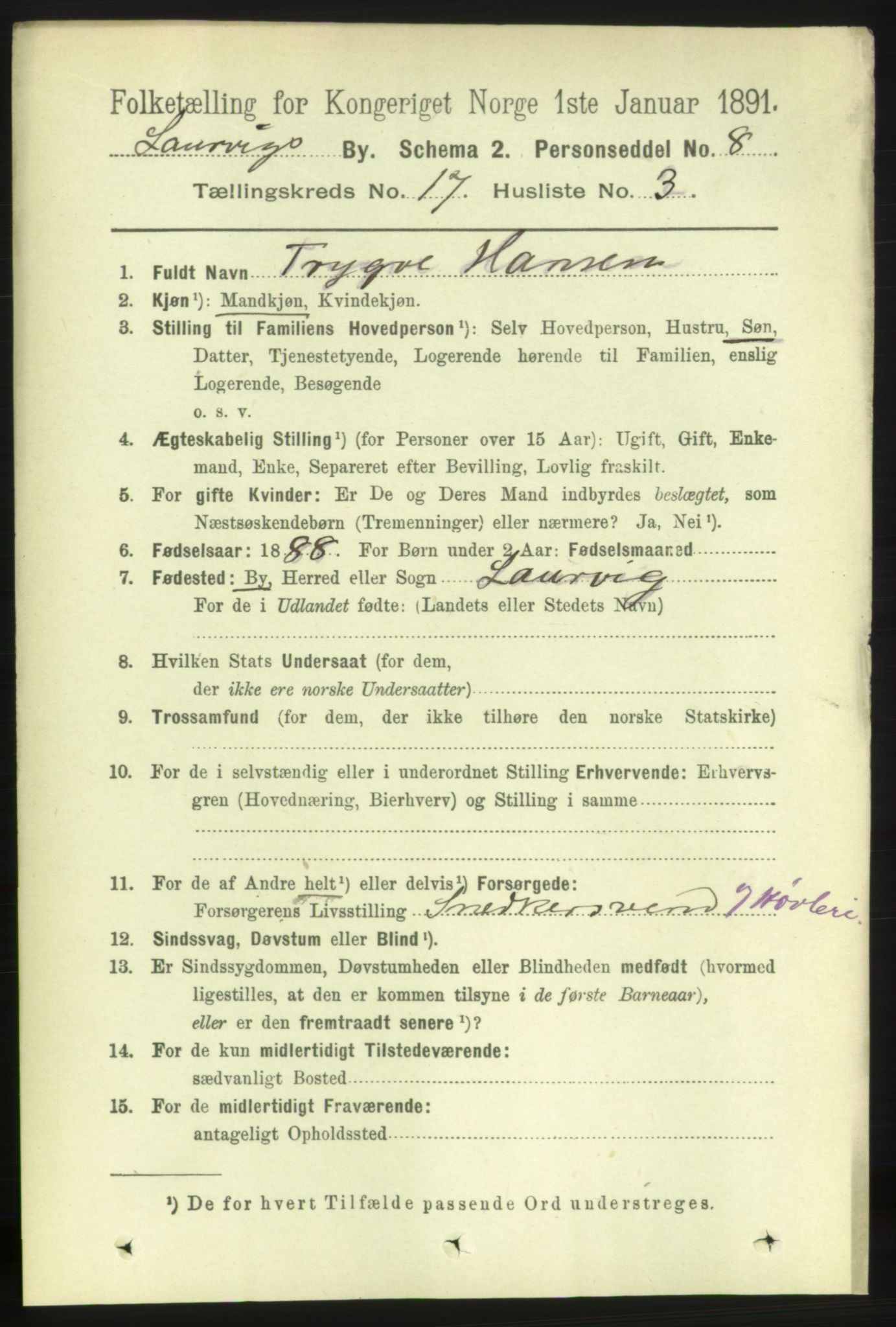 RA, 1891 census for 0707 Larvik, 1891, p. 12353