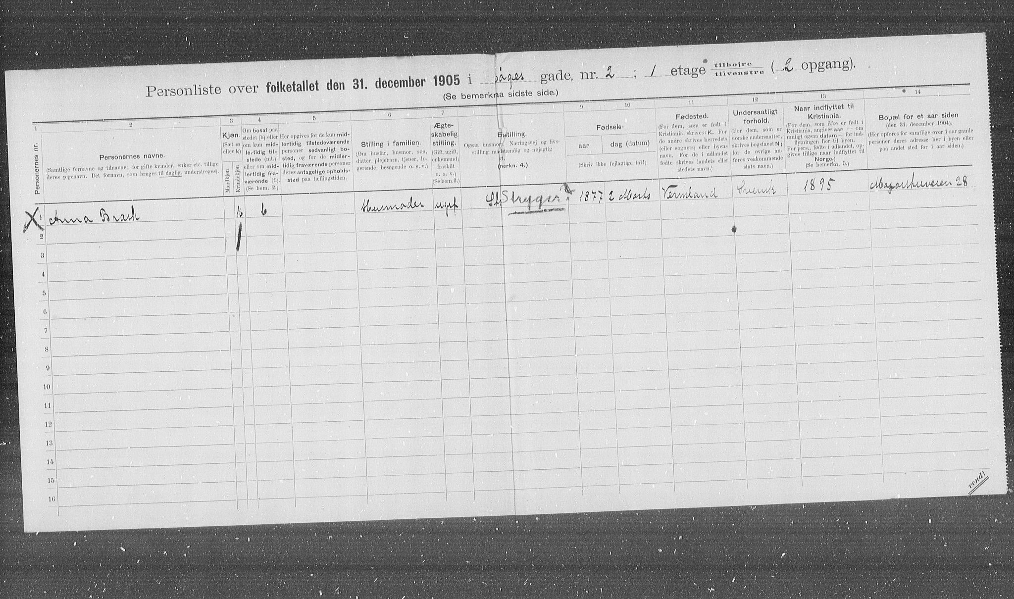 OBA, Municipal Census 1905 for Kristiania, 1905, p. 25002