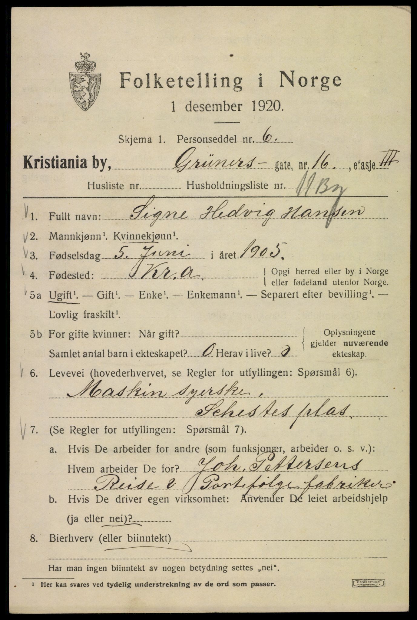 SAO, 1920 census for Kristiania, 1920, p. 261047