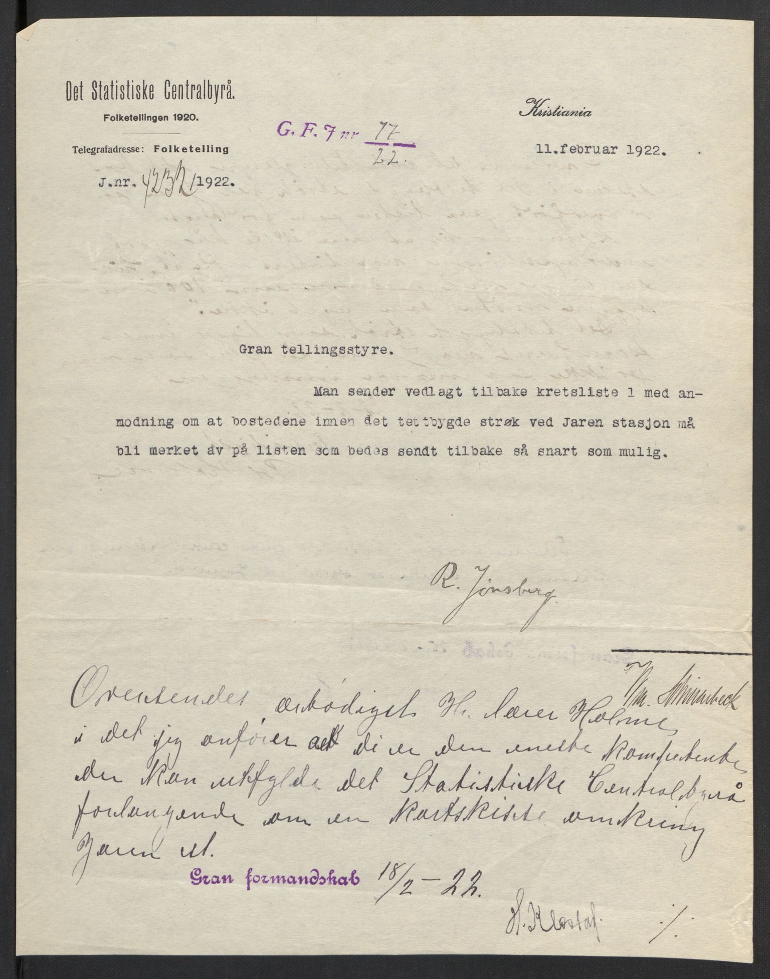 SAH, 1920 census for Gran, 1920, p. 3