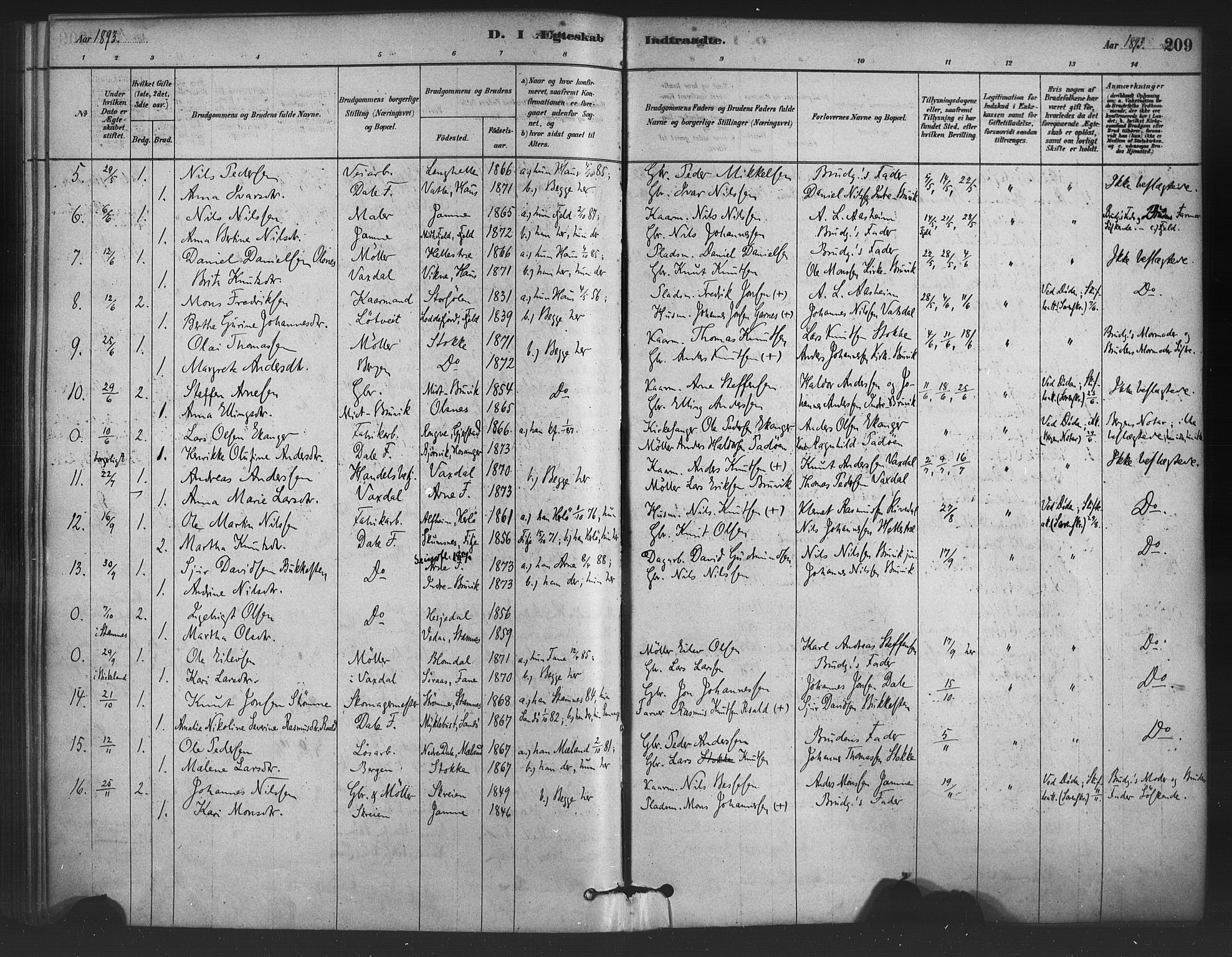 Bruvik Sokneprestembete, SAB/A-74701/H/Haa: Parish register (official) no. B 1, 1878-1904, p. 209