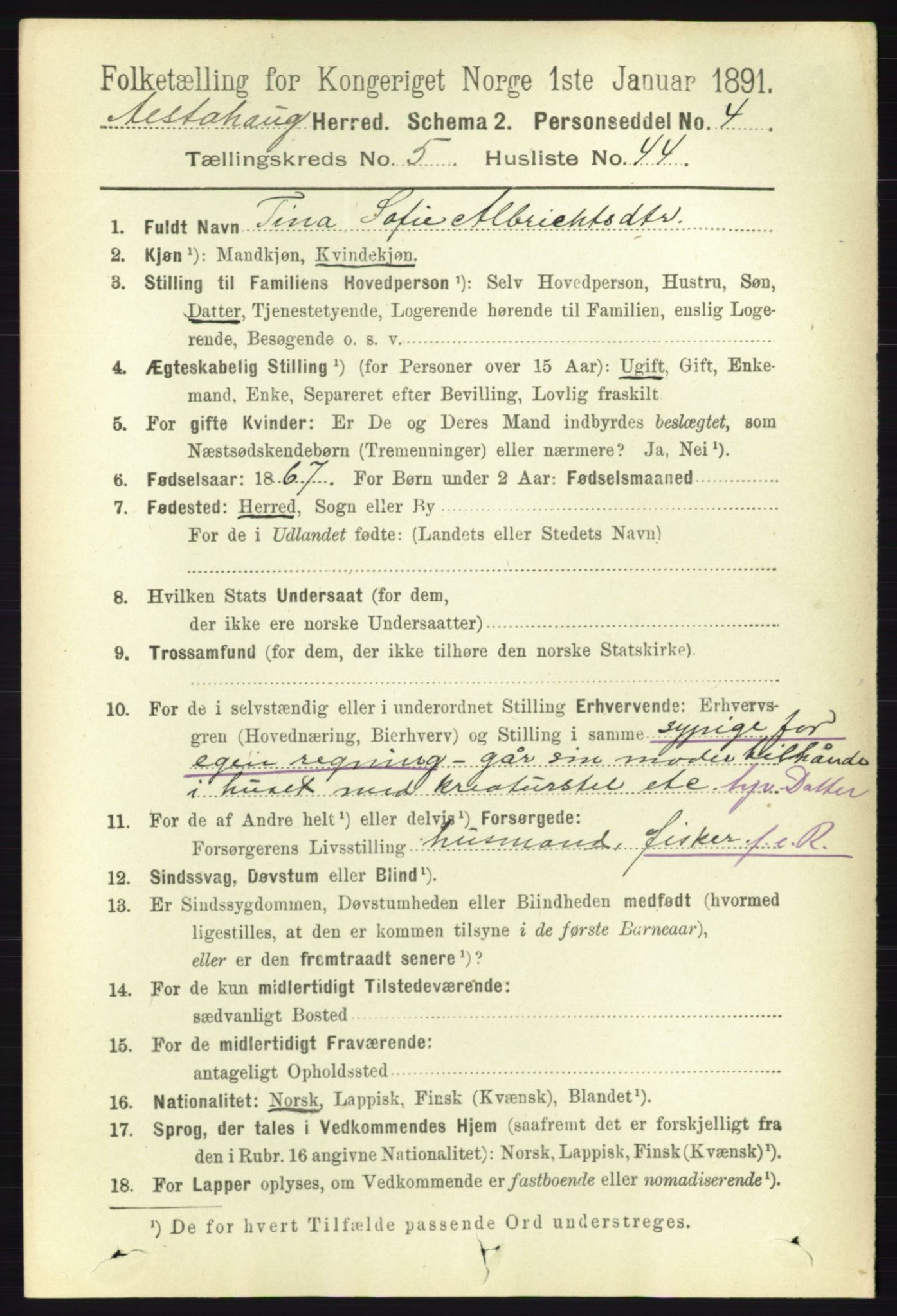 RA, 1891 census for 1820 Alstahaug, 1891, p. 2039