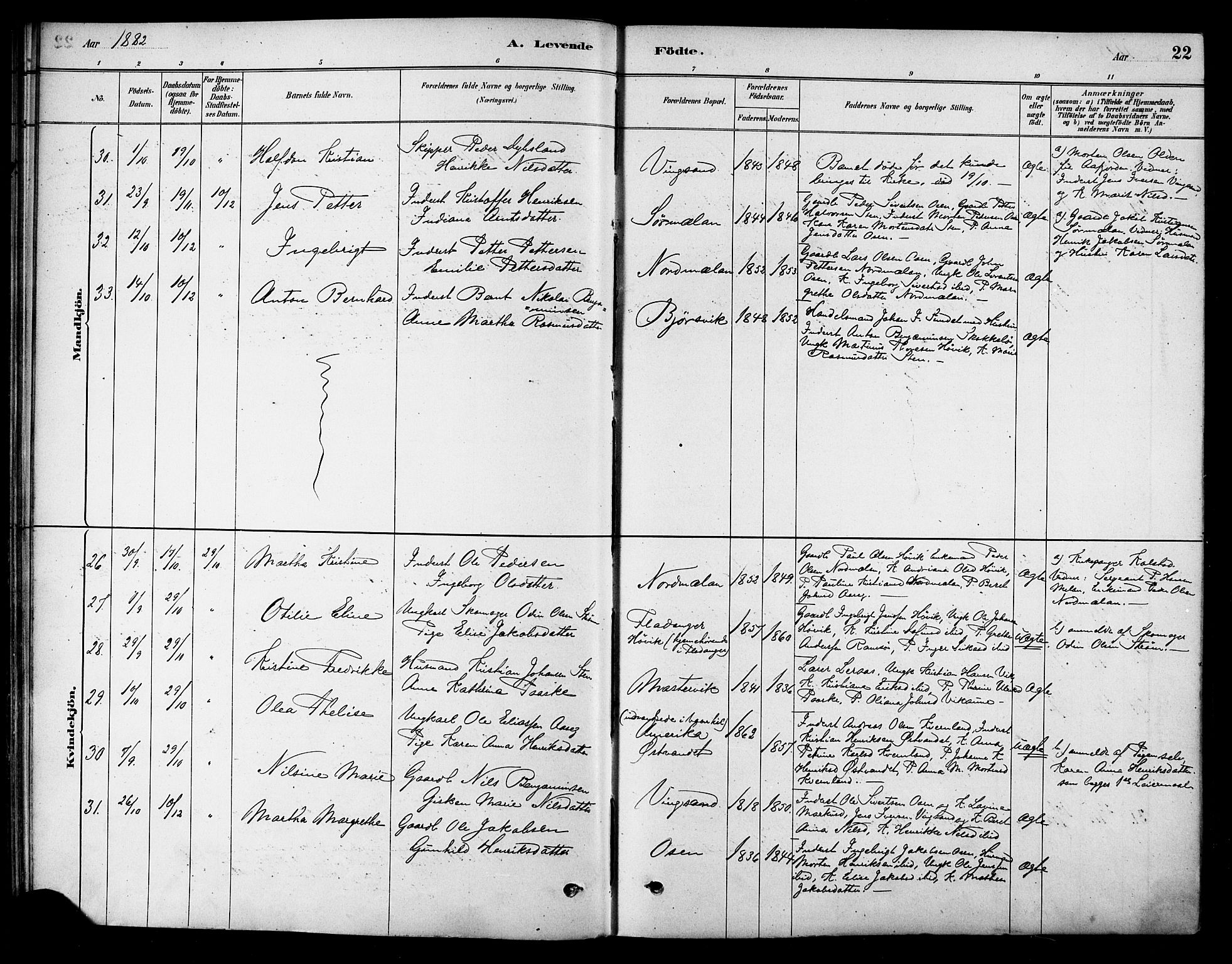 Ministerialprotokoller, klokkerbøker og fødselsregistre - Sør-Trøndelag, SAT/A-1456/658/L0722: Parish register (official) no. 658A01, 1879-1896, p. 22
