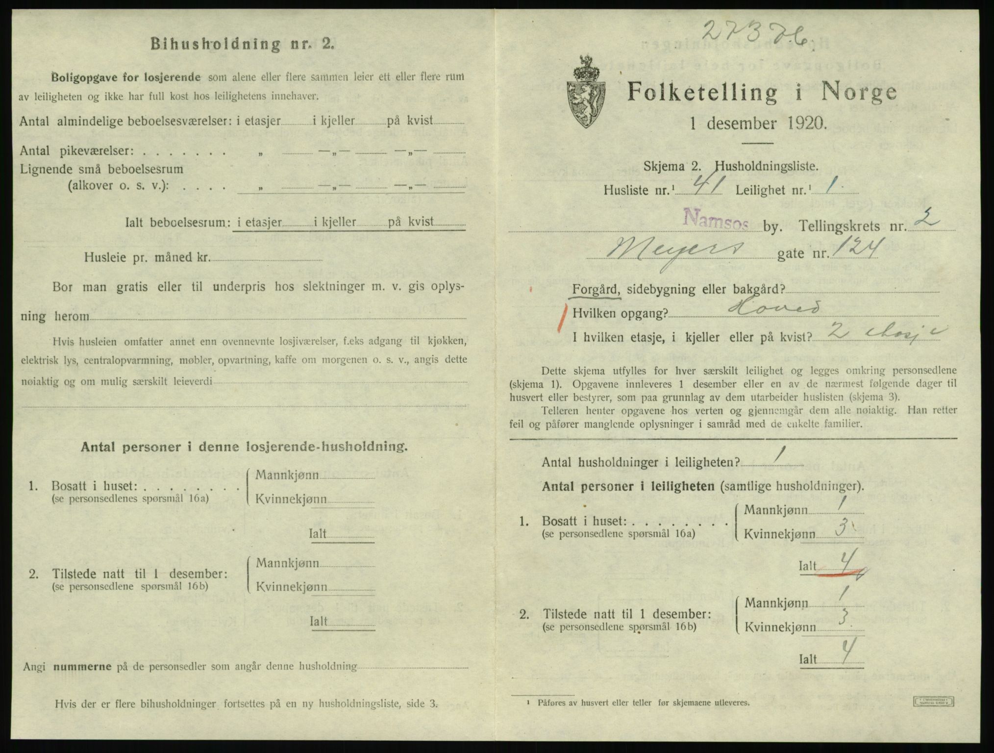 SAT, 1920 census for Namsos, 1920, p. 1107