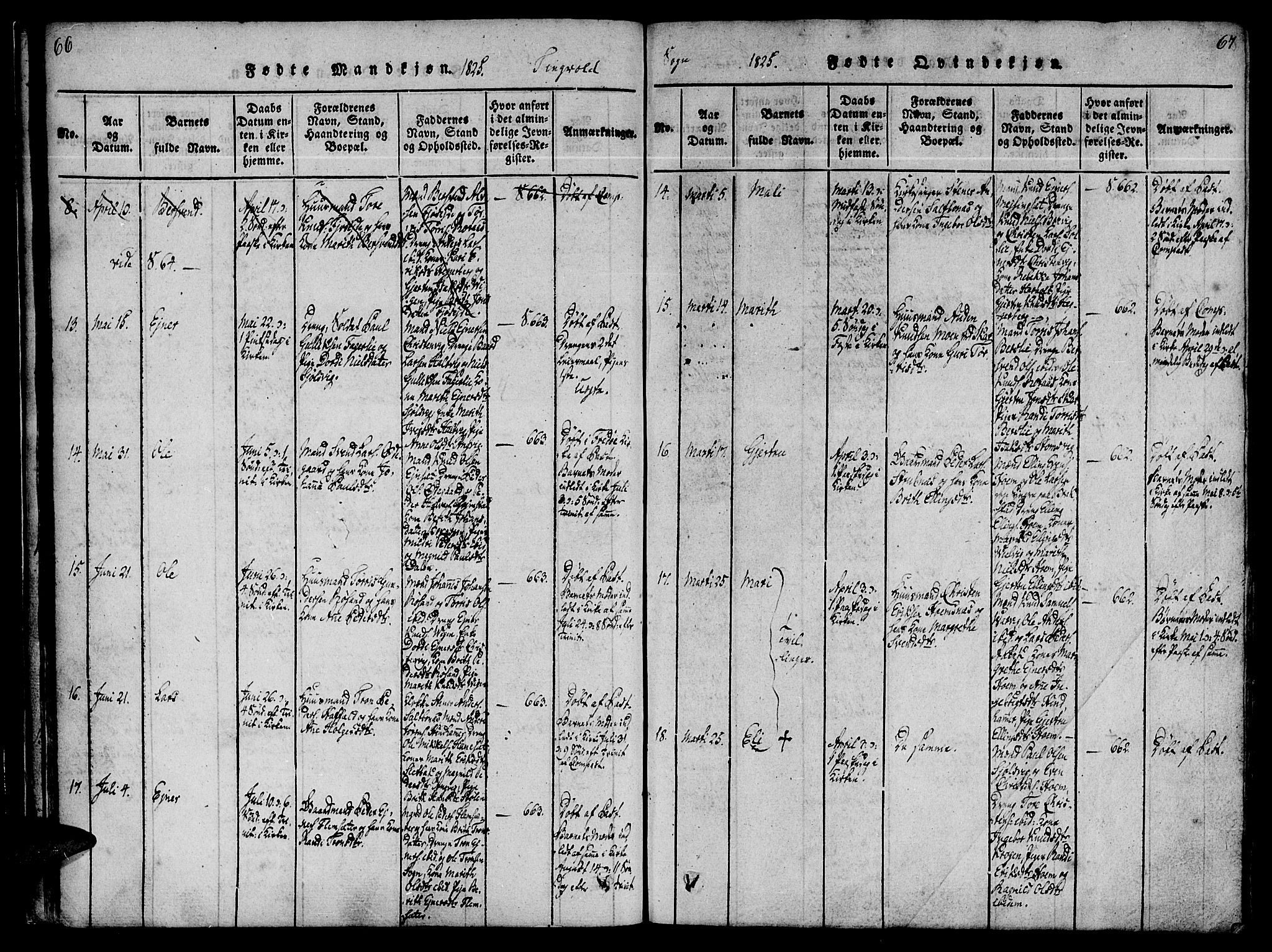 Ministerialprotokoller, klokkerbøker og fødselsregistre - Møre og Romsdal, SAT/A-1454/586/L0982: Parish register (official) no. 586A08, 1819-1829, p. 66-67