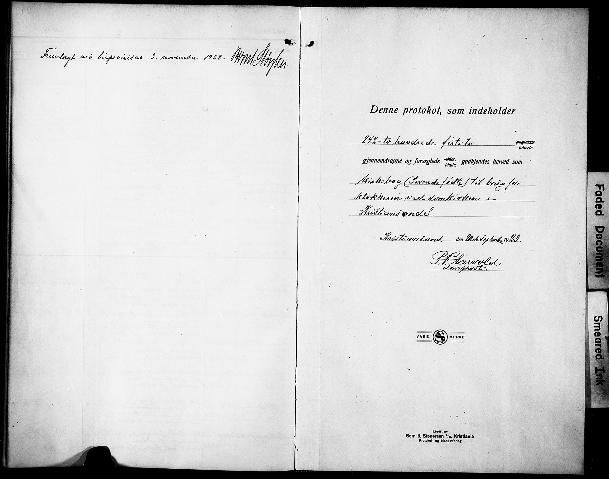 Kristiansand domprosti, AV/SAK-1112-0006/F/Fb/L0024: Parish register (copy) no. B 24, 1923-1933, p. 243