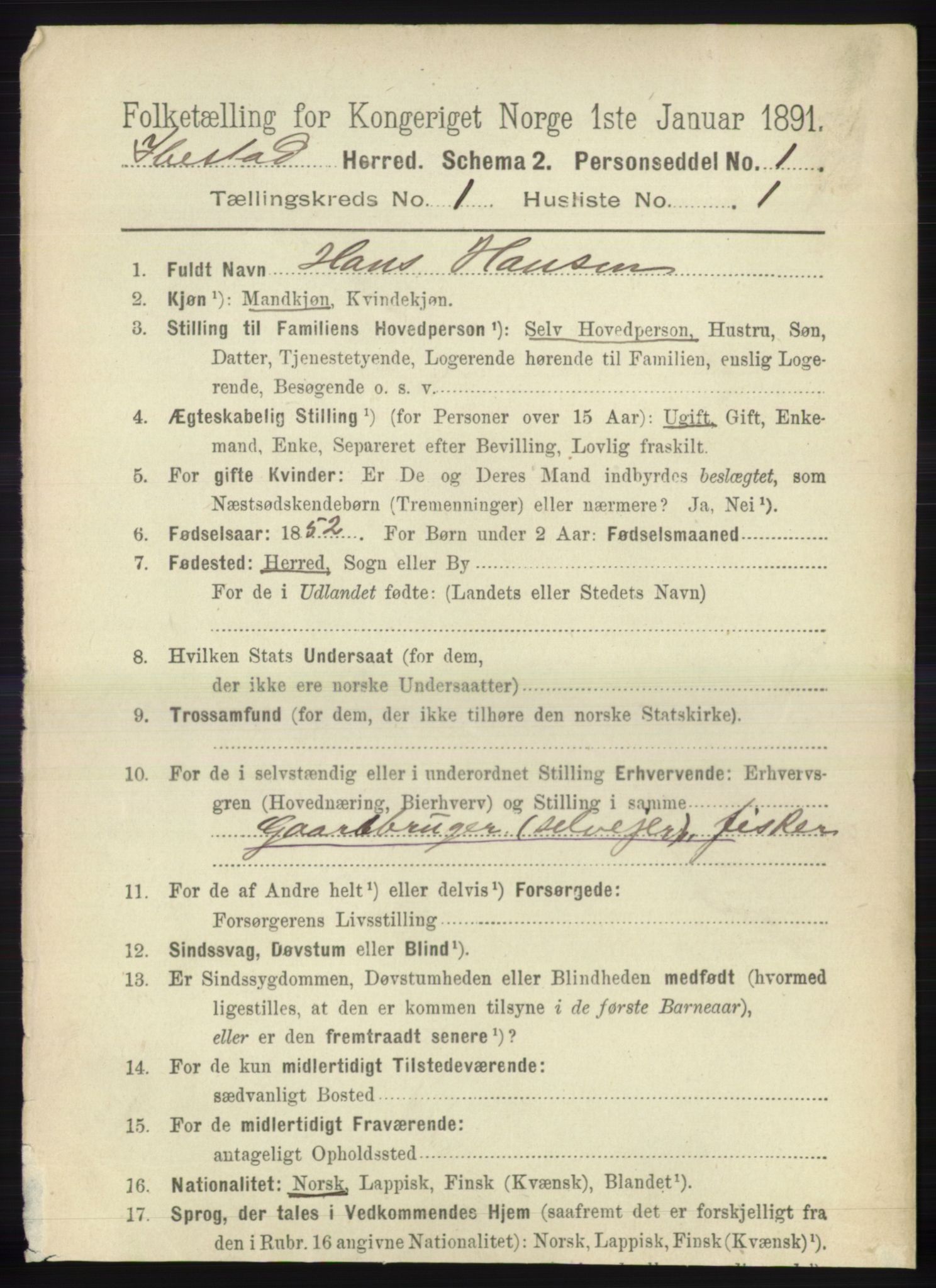 RA, 1891 census for 1917 Ibestad, 1891, p. 122