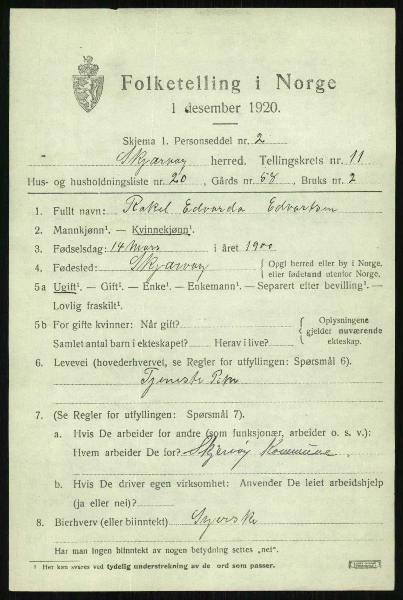 SATØ, 1920 census for Skjervøy, 1920, p. 5975