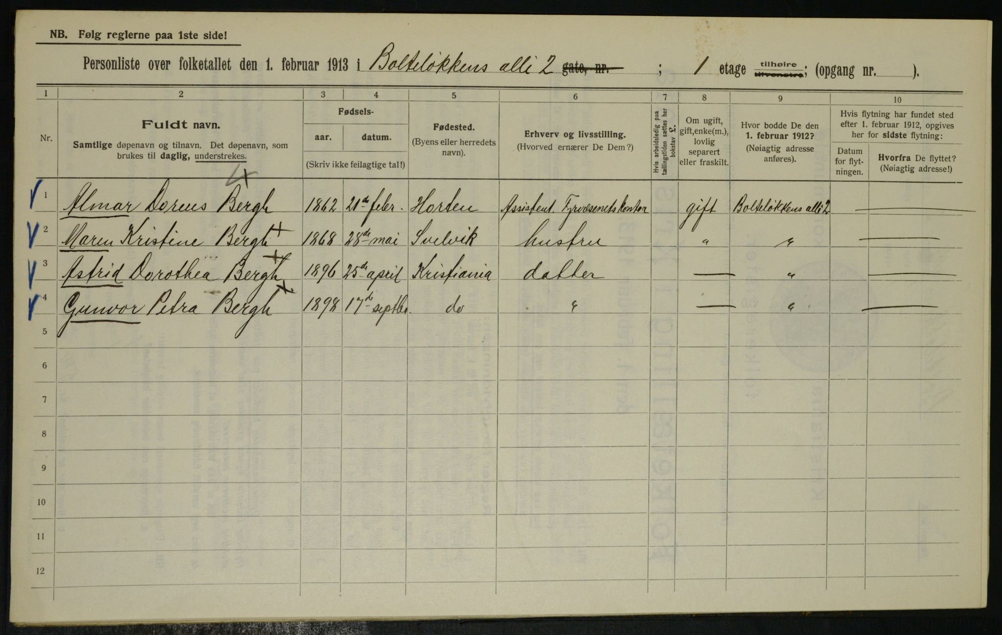 OBA, Municipal Census 1913 for Kristiania, 1913, p. 7492