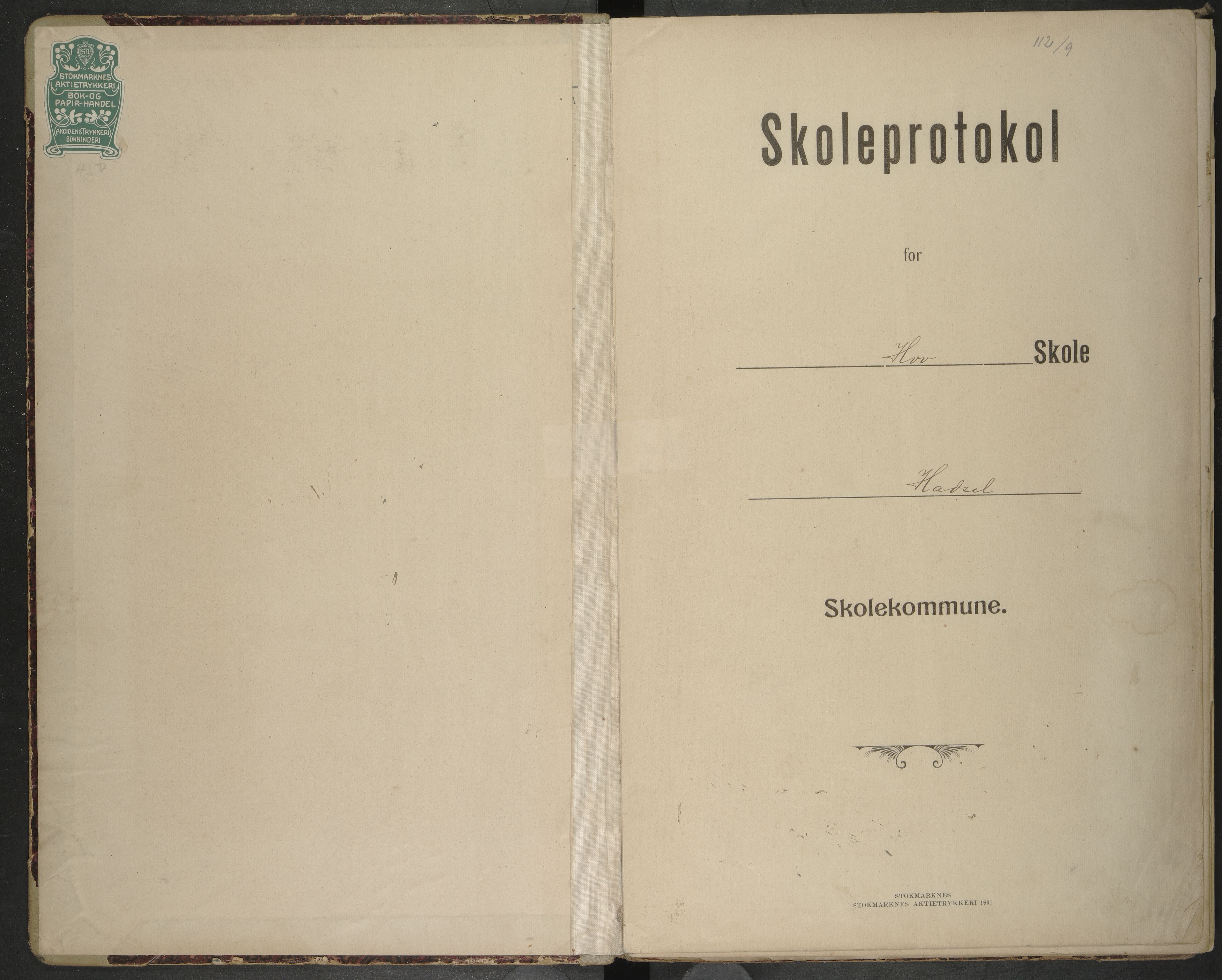 Hadsel kommune. Hov skolekrets, AIN/K-18660.510.55/G/L0004: Skoleprotokoll Hov skole, 1913-1922