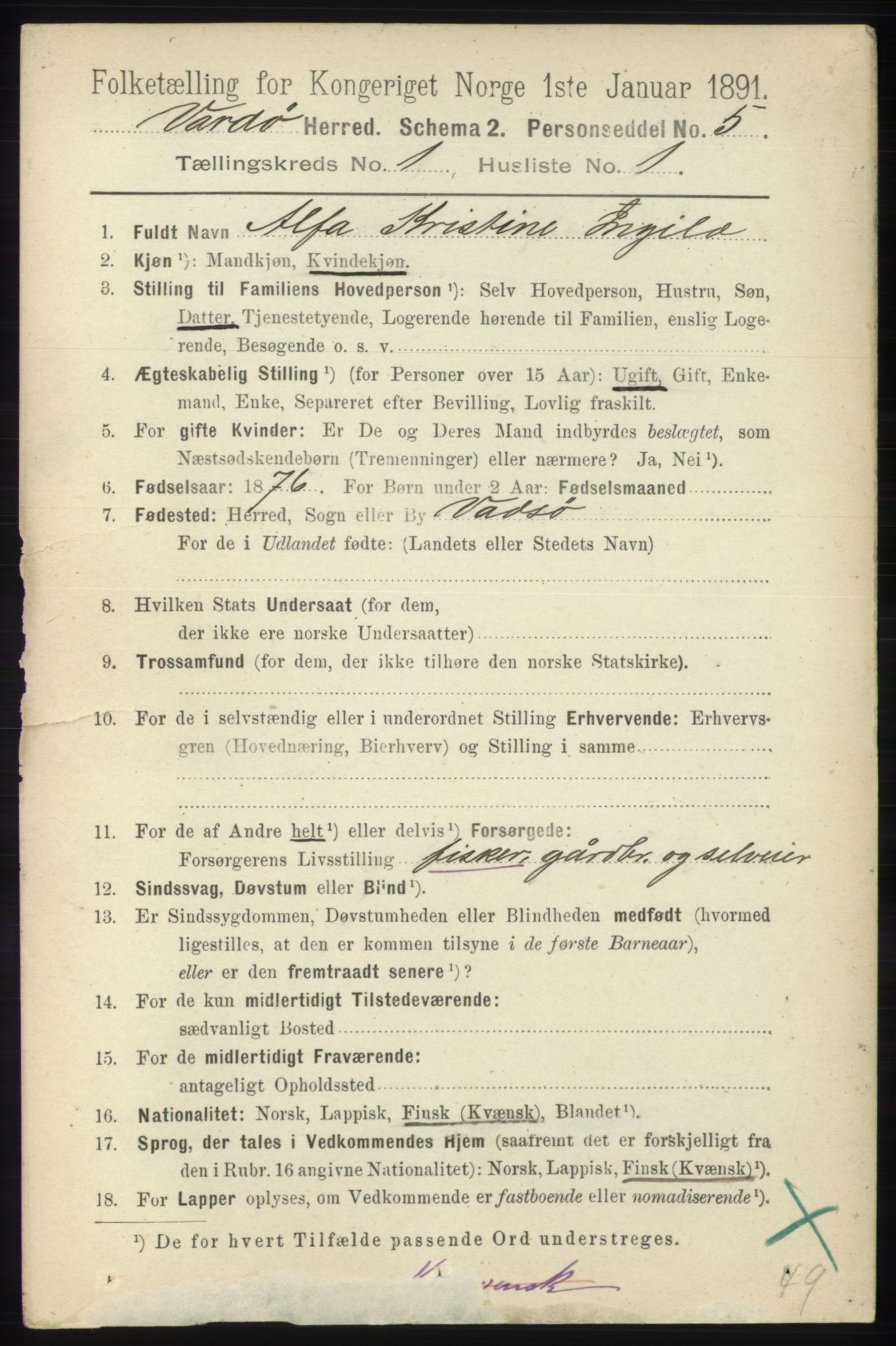RA, 1891 census for 2028 Vardø, 1891, p. 48