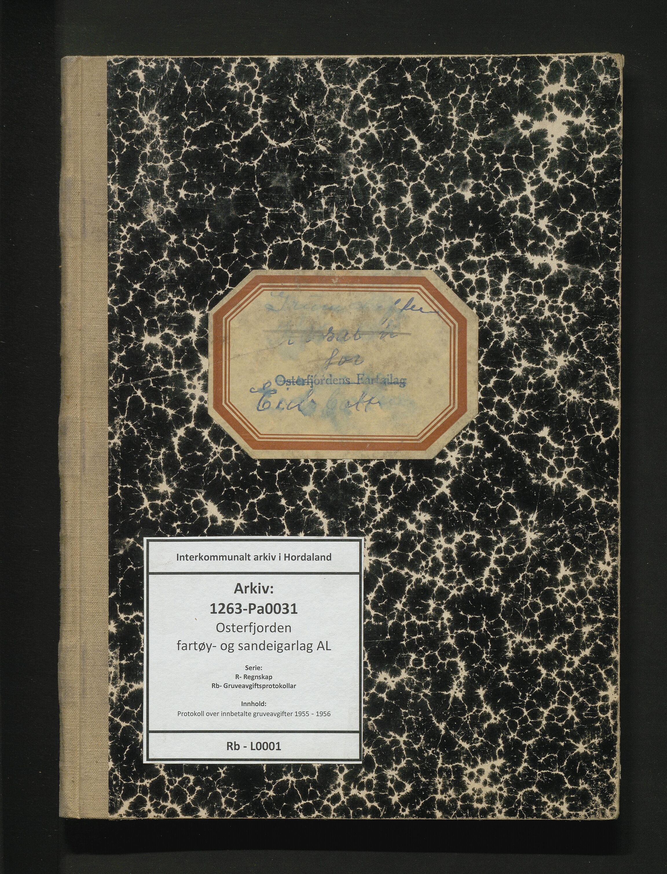 Osterfjorden fartøy- og sandeigarlag AL, IKAH/1263-Pa0031/R/Rb/L0001: Protokoll over innbetalte gruveavgifter, 1955-1956