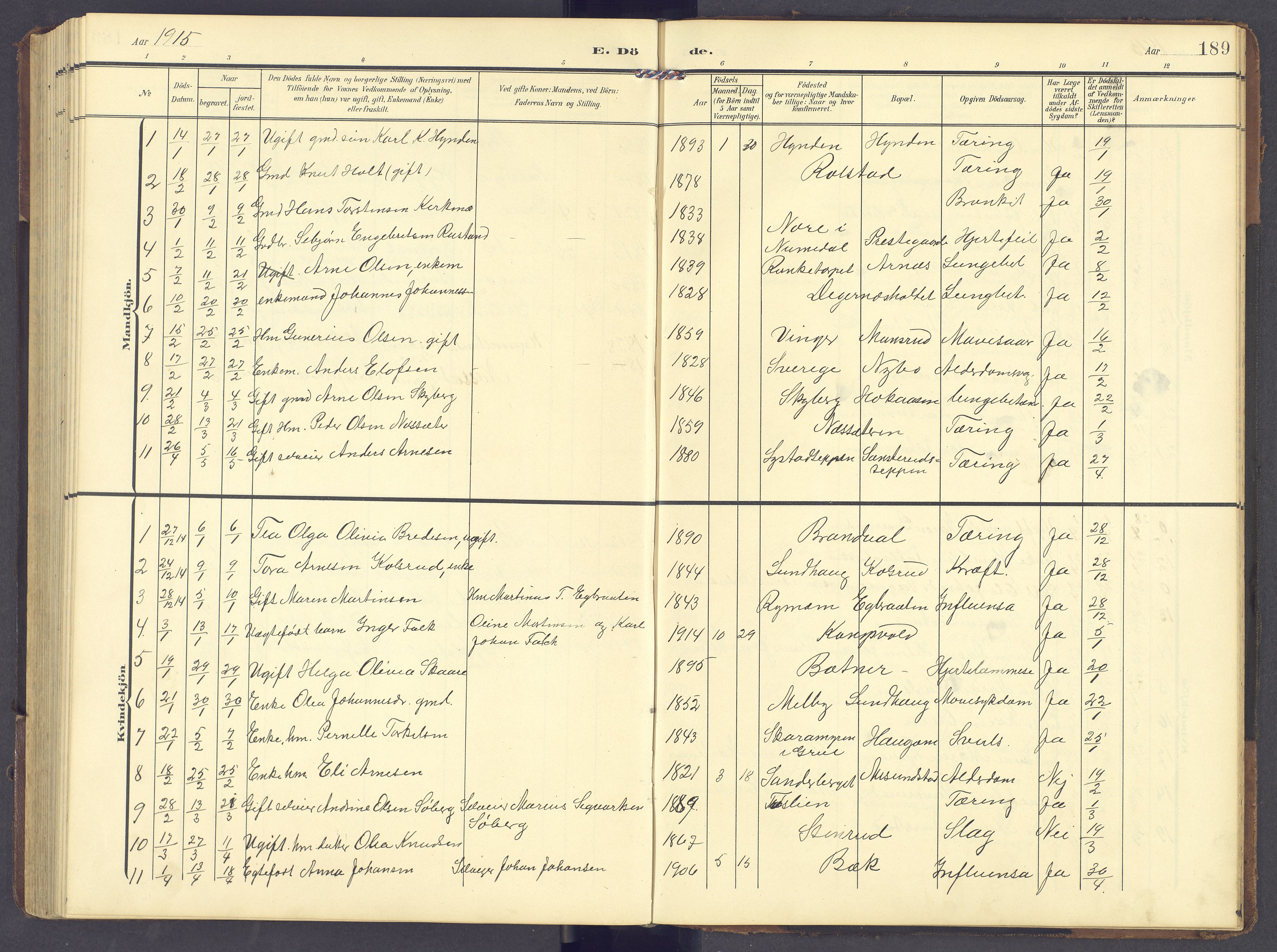 Brandval prestekontor, AV/SAH-PREST-034/H/Ha/Hab/L0003: Parish register (copy) no. 3, 1904-1917, p. 189