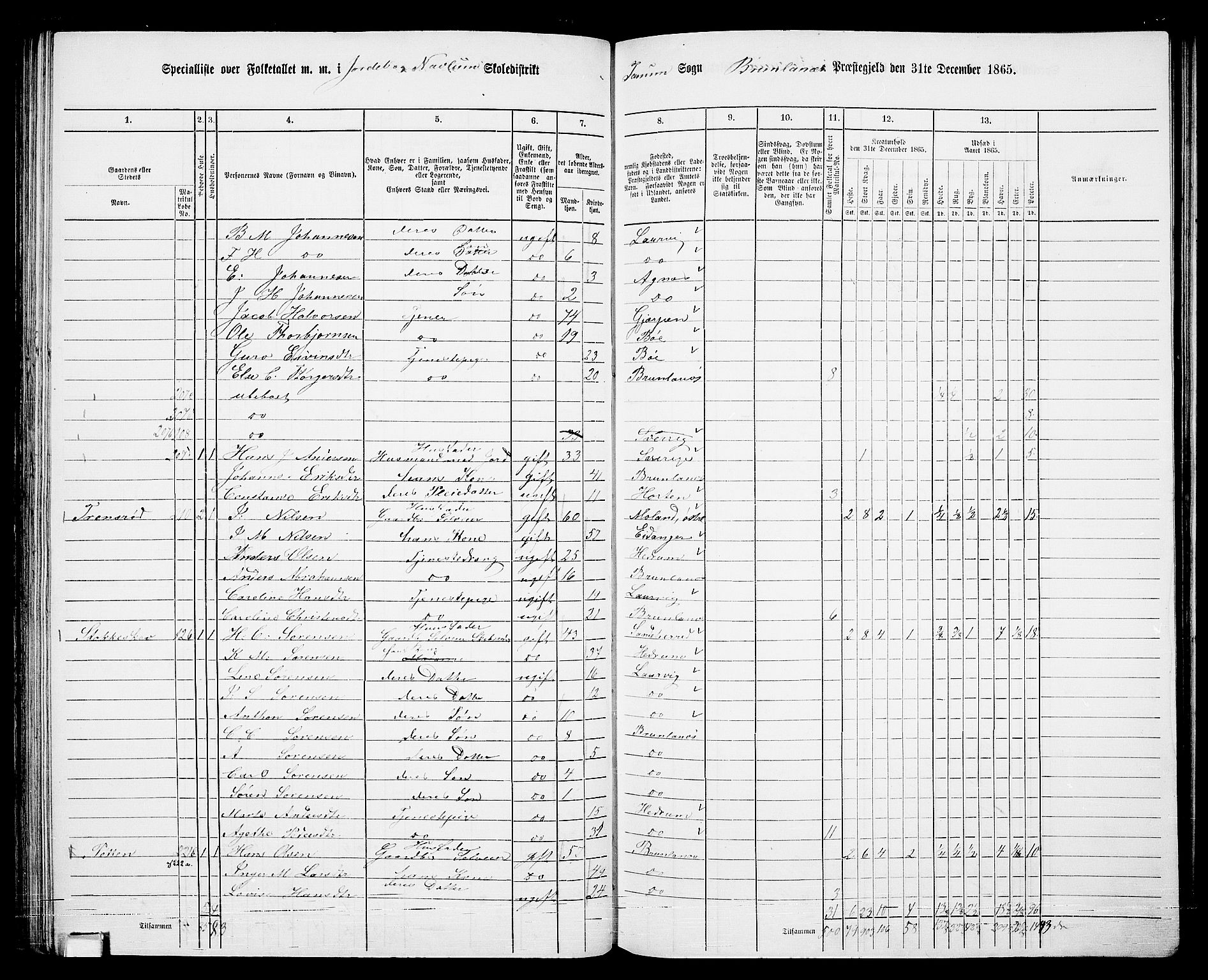 RA, 1865 census for Brunlanes, 1865, p. 86