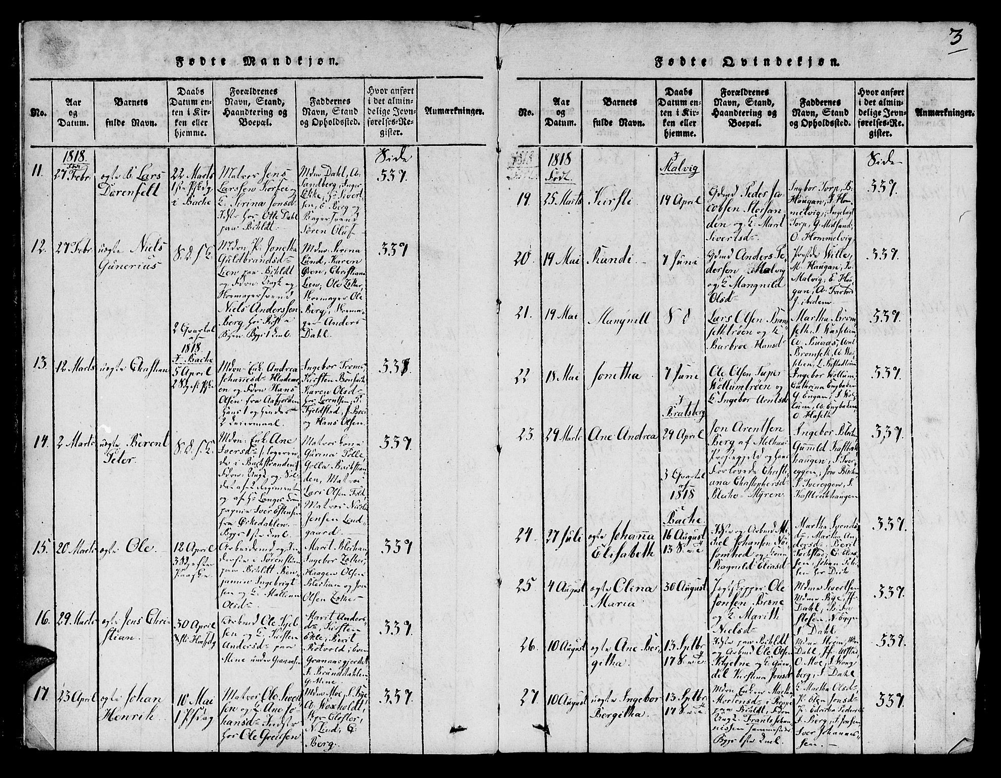 Ministerialprotokoller, klokkerbøker og fødselsregistre - Sør-Trøndelag, SAT/A-1456/606/L0283: Parish register (official) no. 606A03 /1, 1818-1823, p. 3