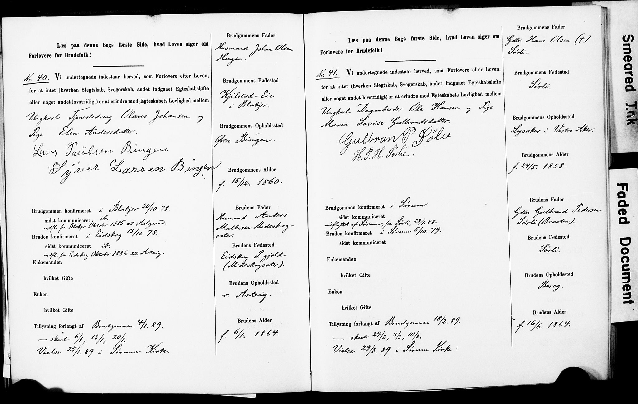 Sørum prestekontor Kirkebøker, AV/SAO-A-10303/H/Ha/L0001: Banns register no. 1, 1887-1890