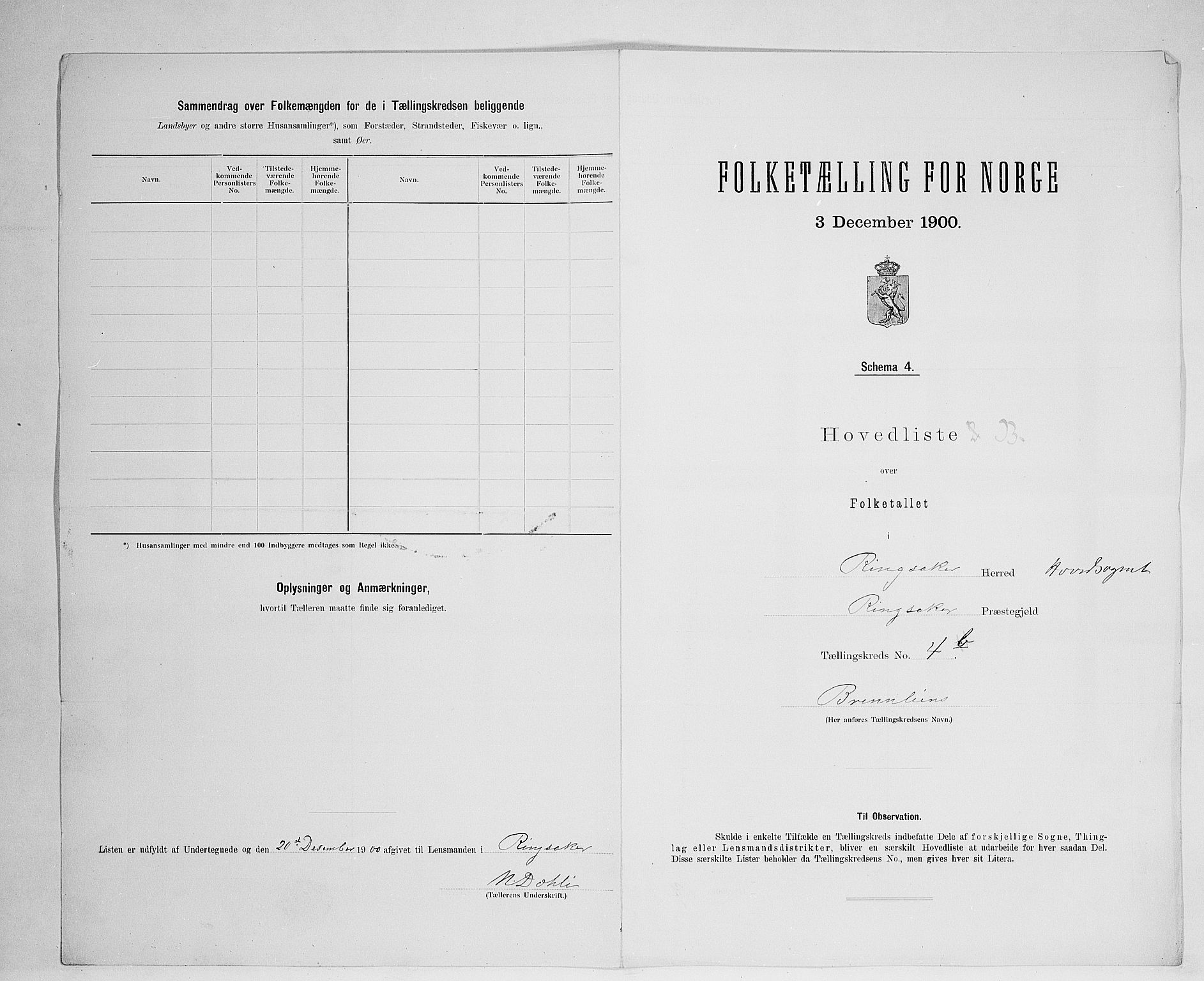 SAH, 1900 census for Ringsaker, 1900, p. 43