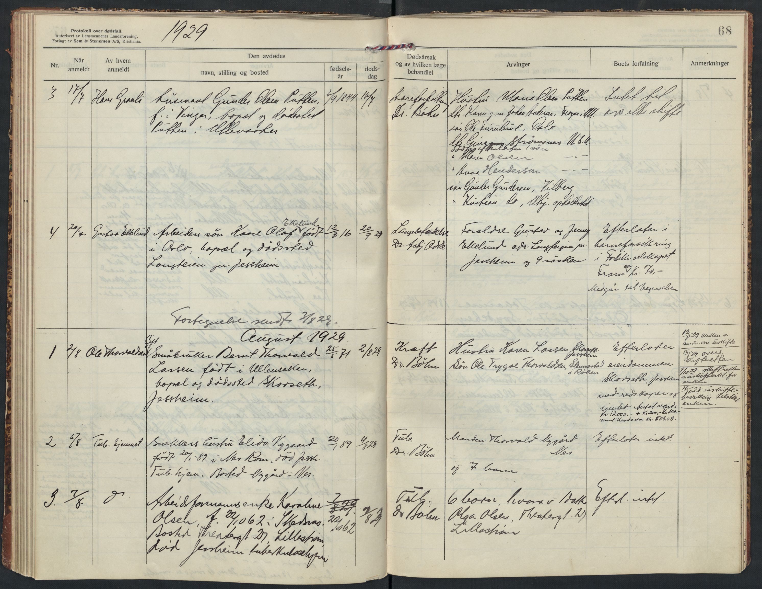 Ullensaker lensmannskontor, AV/SAO-A-10217/H/Ha/L0004: Dødsfallsprotokoll, 1925-1931, p. 68