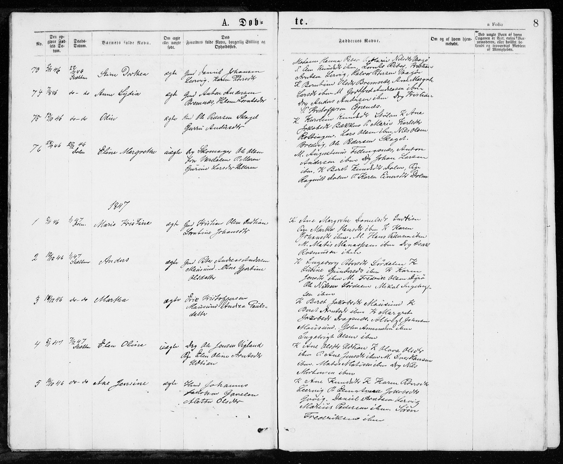 Ministerialprotokoller, klokkerbøker og fødselsregistre - Sør-Trøndelag, SAT/A-1456/640/L0576: Parish register (official) no. 640A01, 1846-1876, p. 8