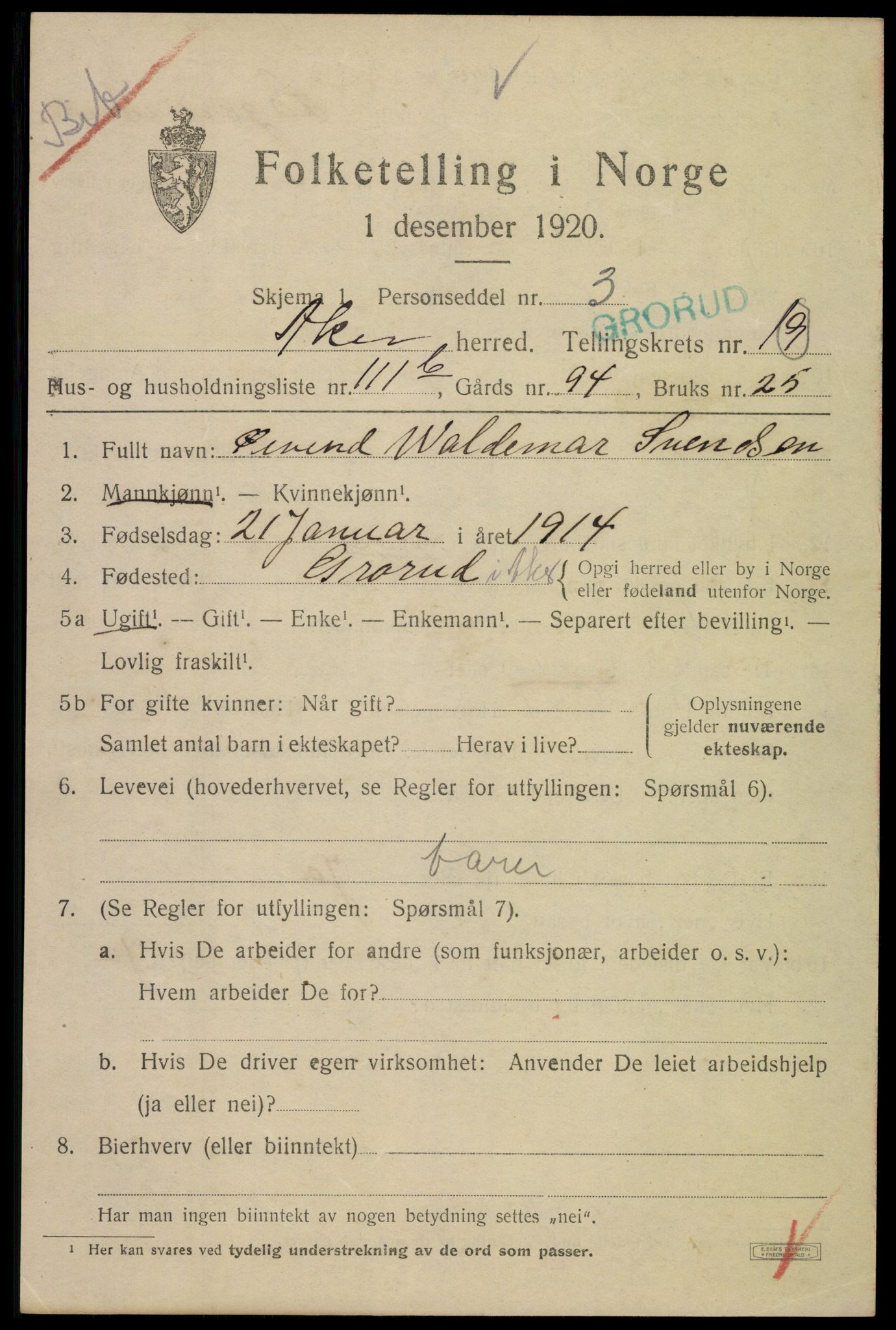 SAO, 1920 census for Aker, 1920, p. 119334