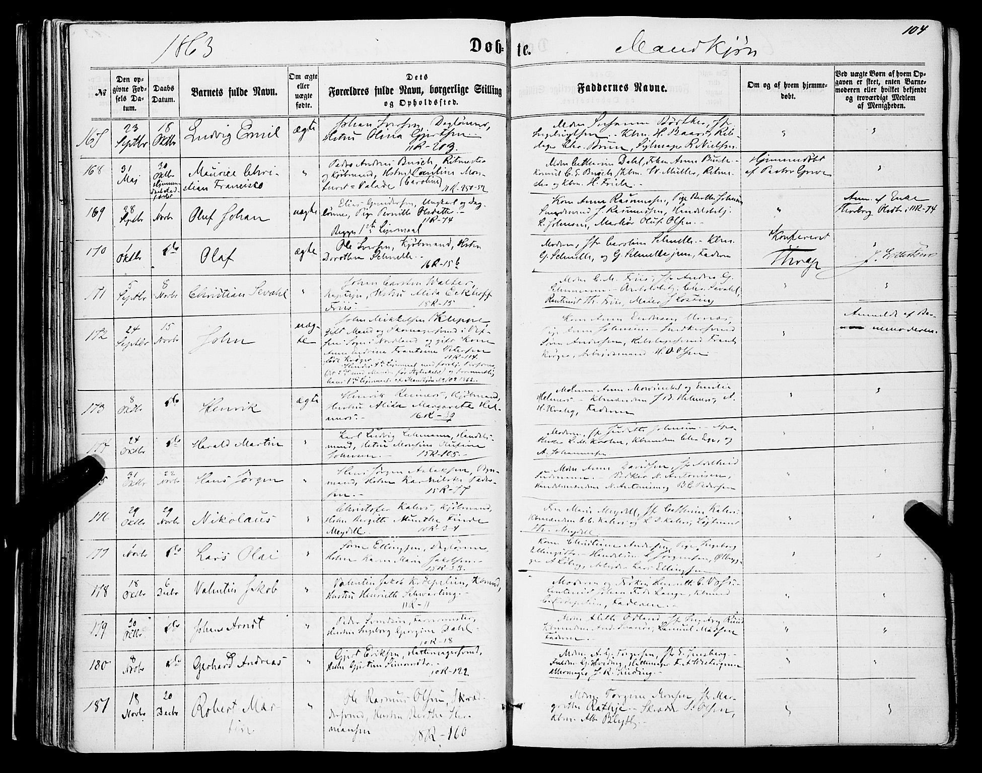 Domkirken sokneprestembete, SAB/A-74801/H/Haa/L0021: Parish register (official) no. B 4, 1859-1871, p. 104