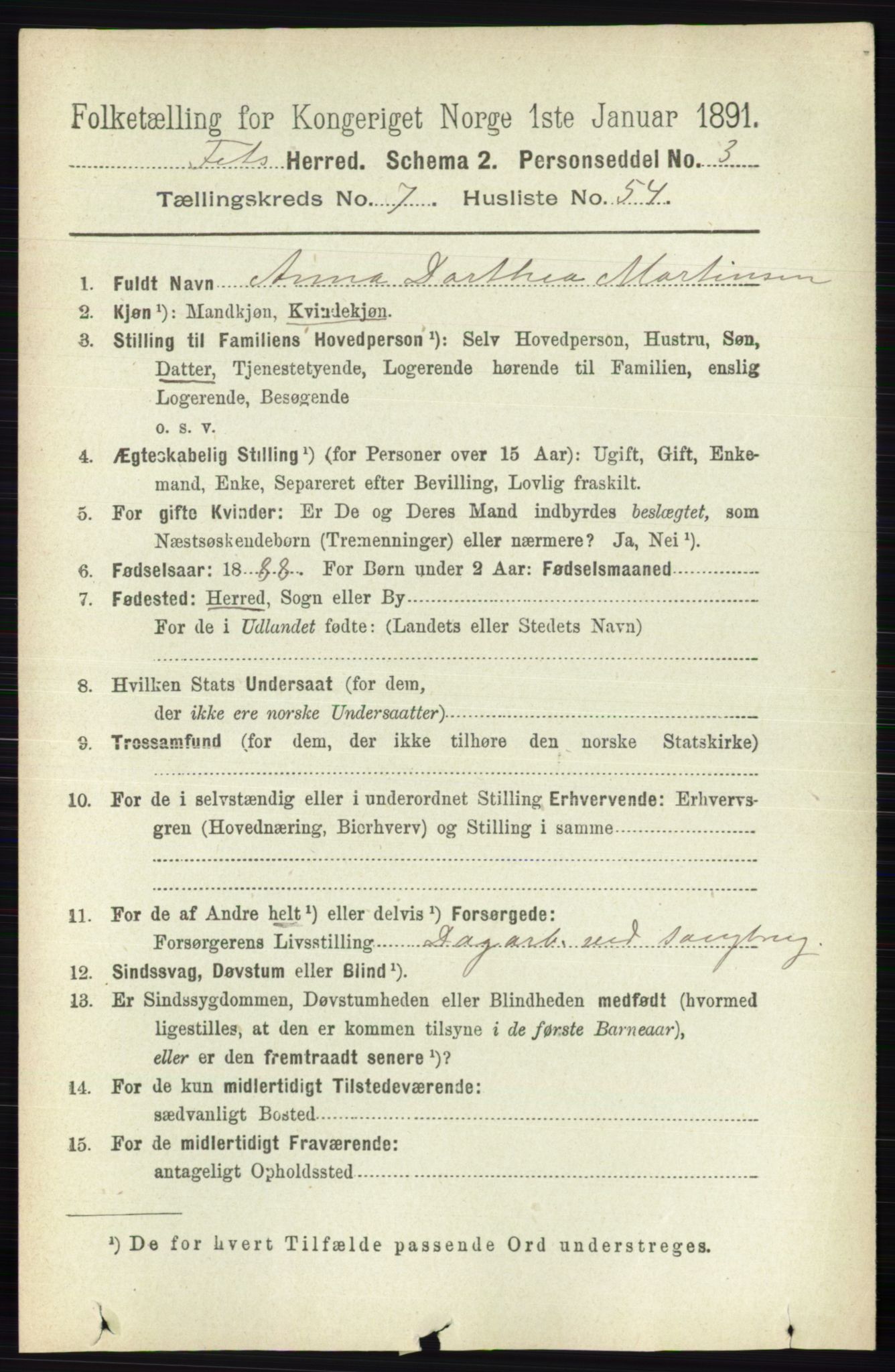 RA, 1891 census for 0227 Fet, 1891, p. 2757