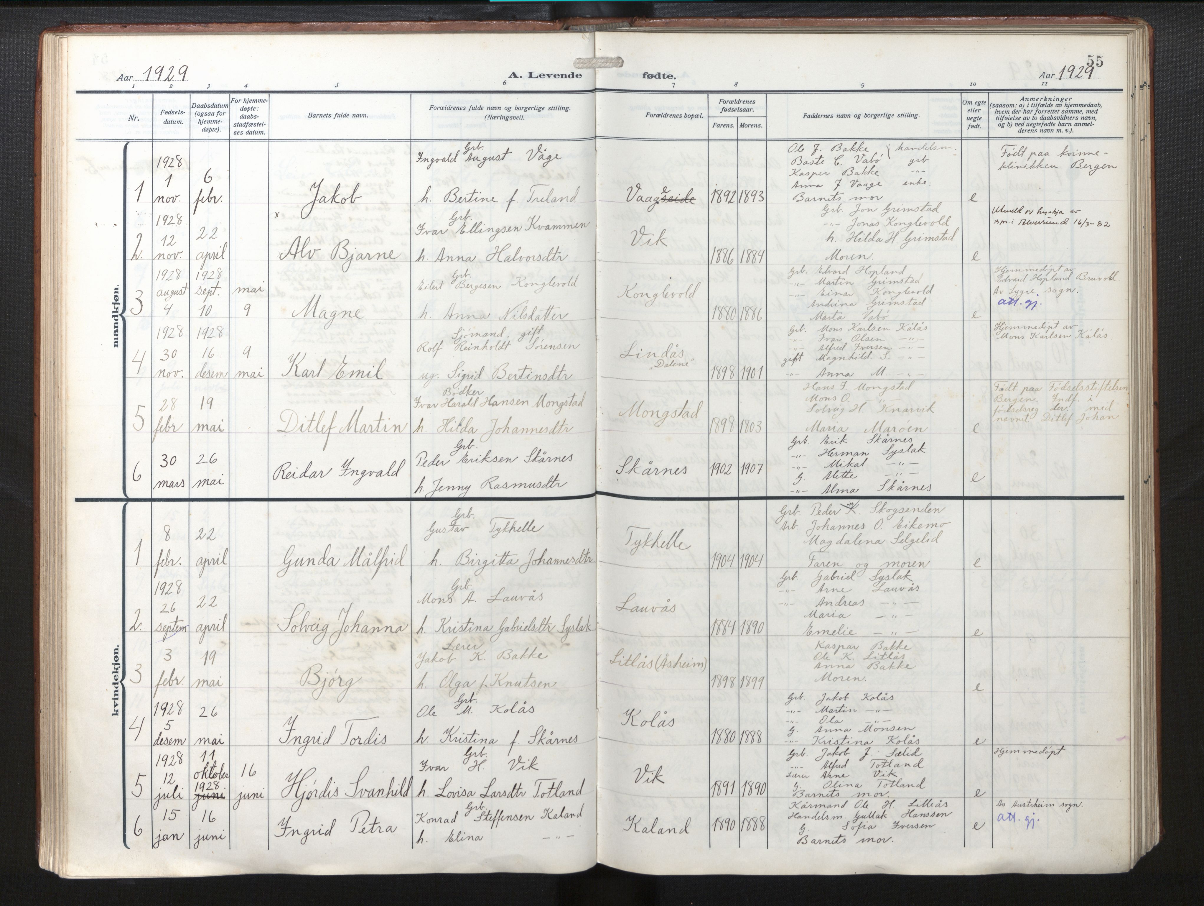 Lindås Sokneprestembete, SAB/A-76701/H/Haa/Haab/L0003: Parish register (official) no. B 3, 1912-1929, p. 55