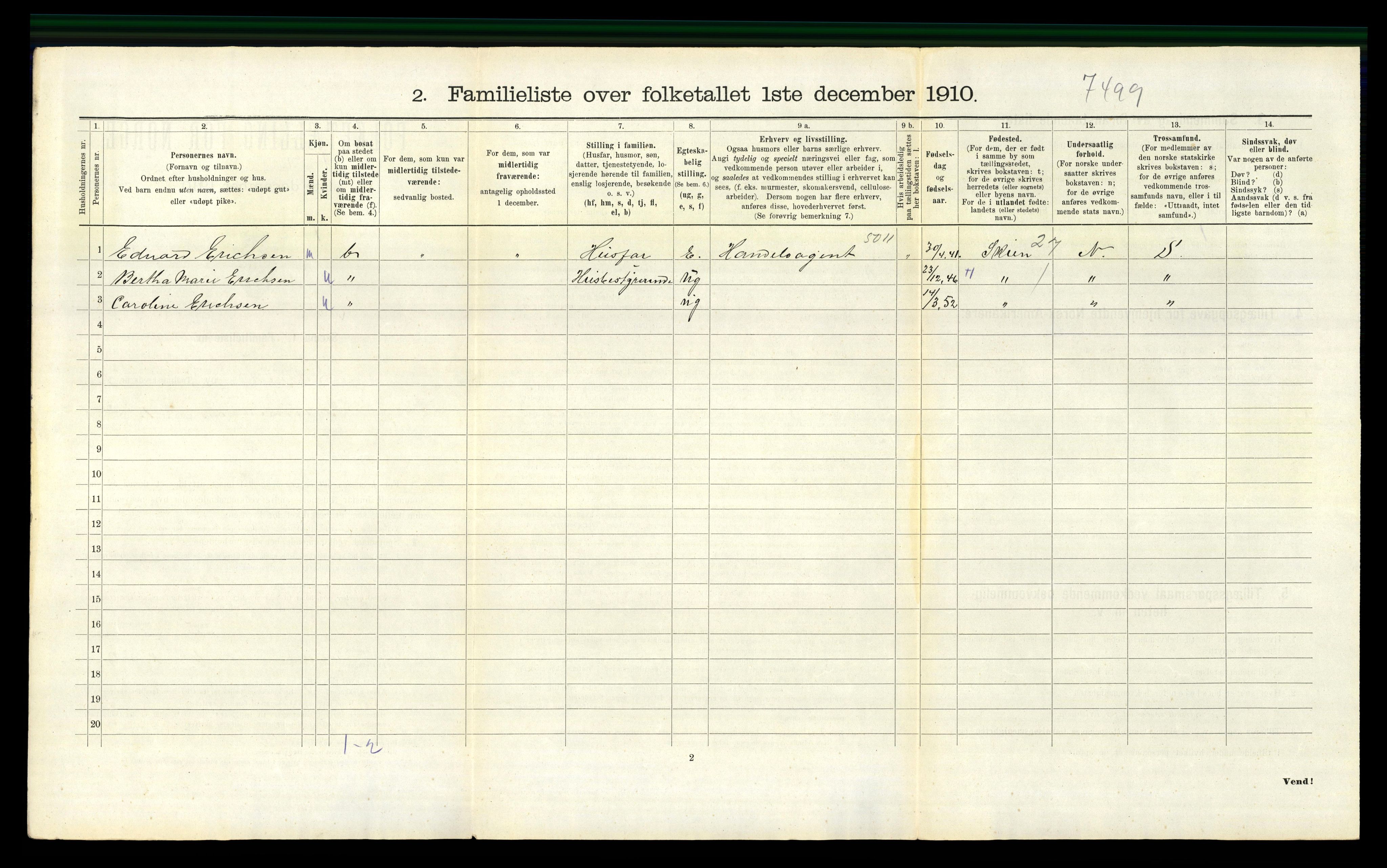 RA, 1910 census for Larvik, 1910, p. 3456