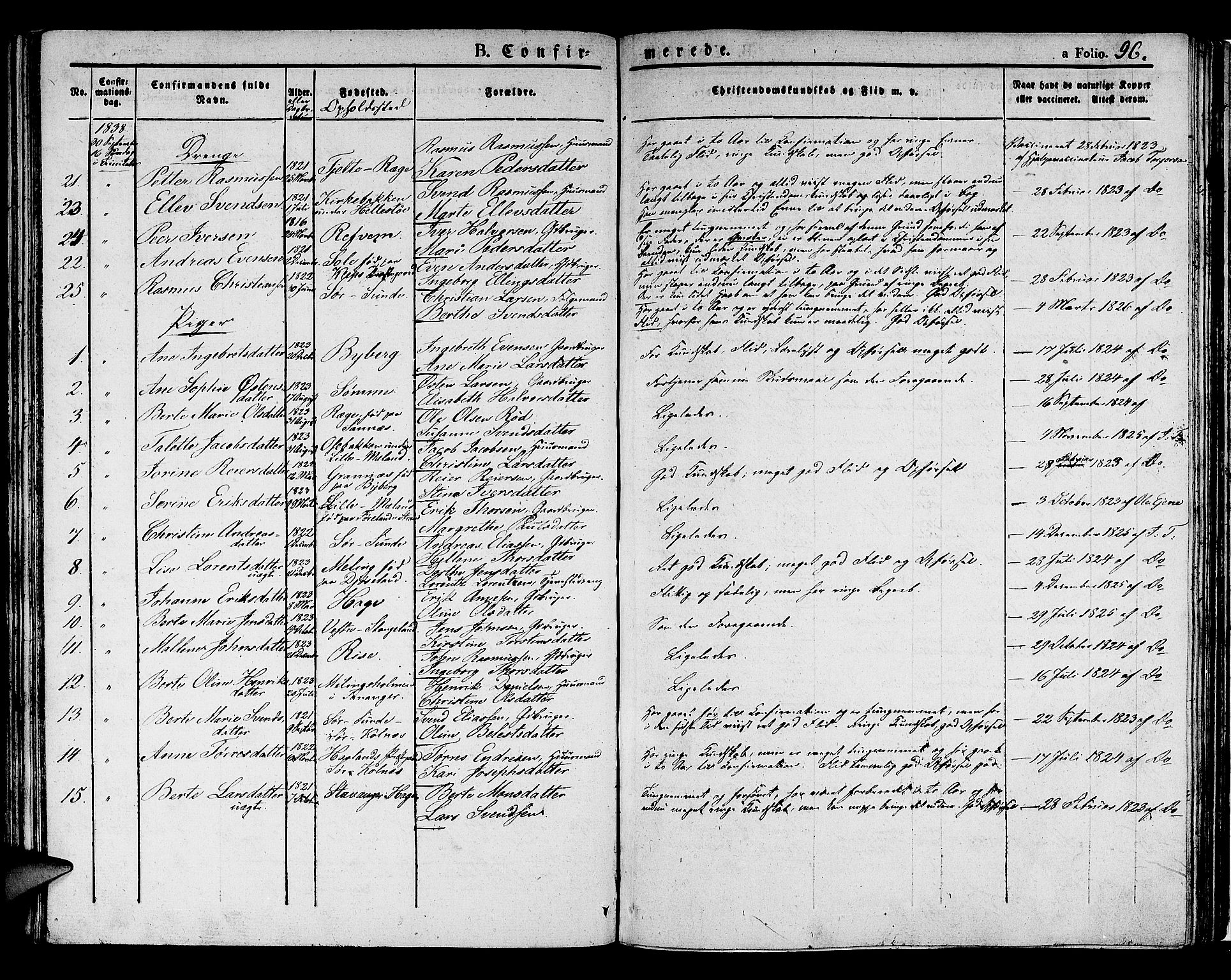 Håland sokneprestkontor, AV/SAST-A-101802/001/30BA/L0005: Parish register (official) no. A 5, 1829-1841, p. 96