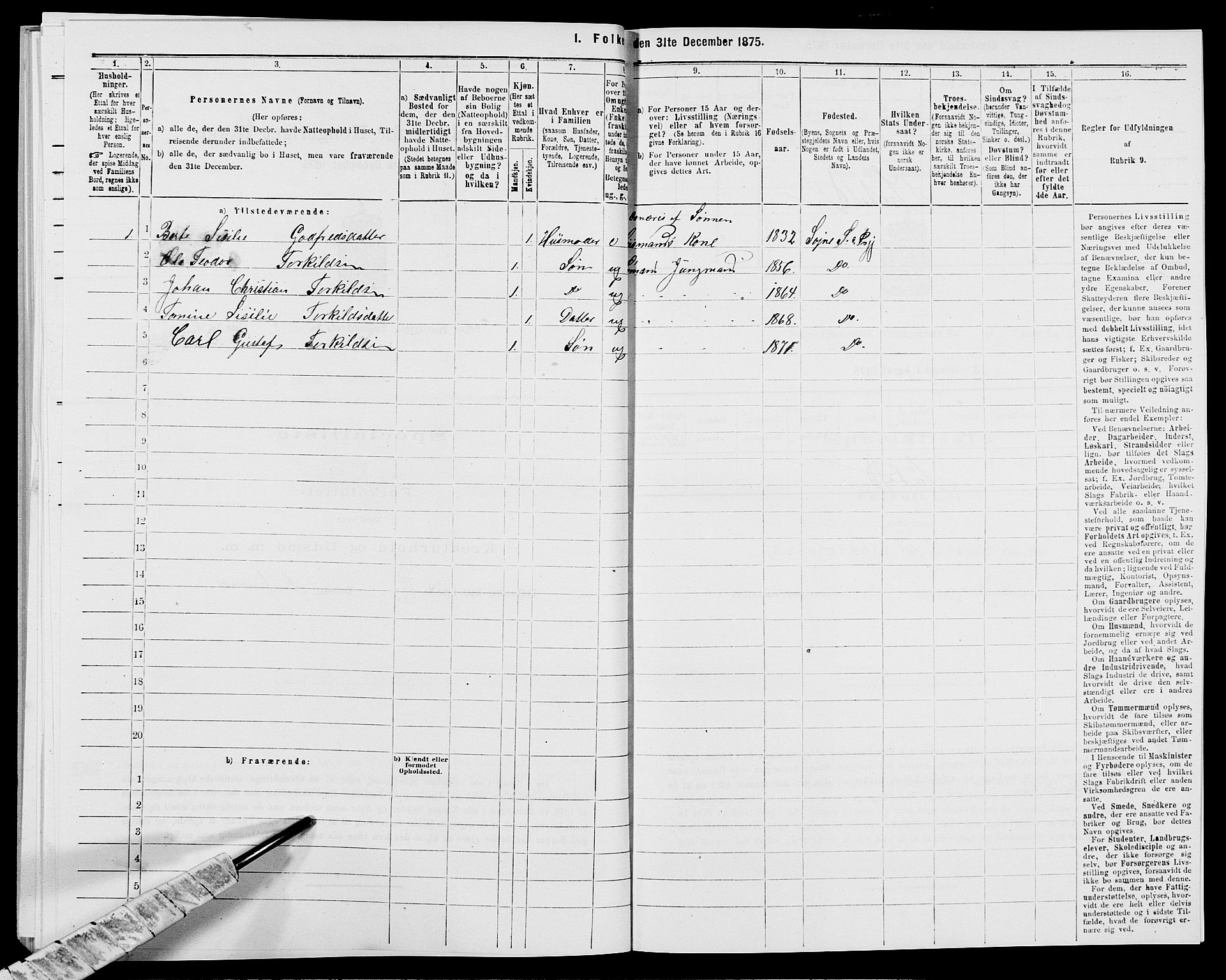 SAK, 1875 census for 1018P Søgne, 1875, p. 464