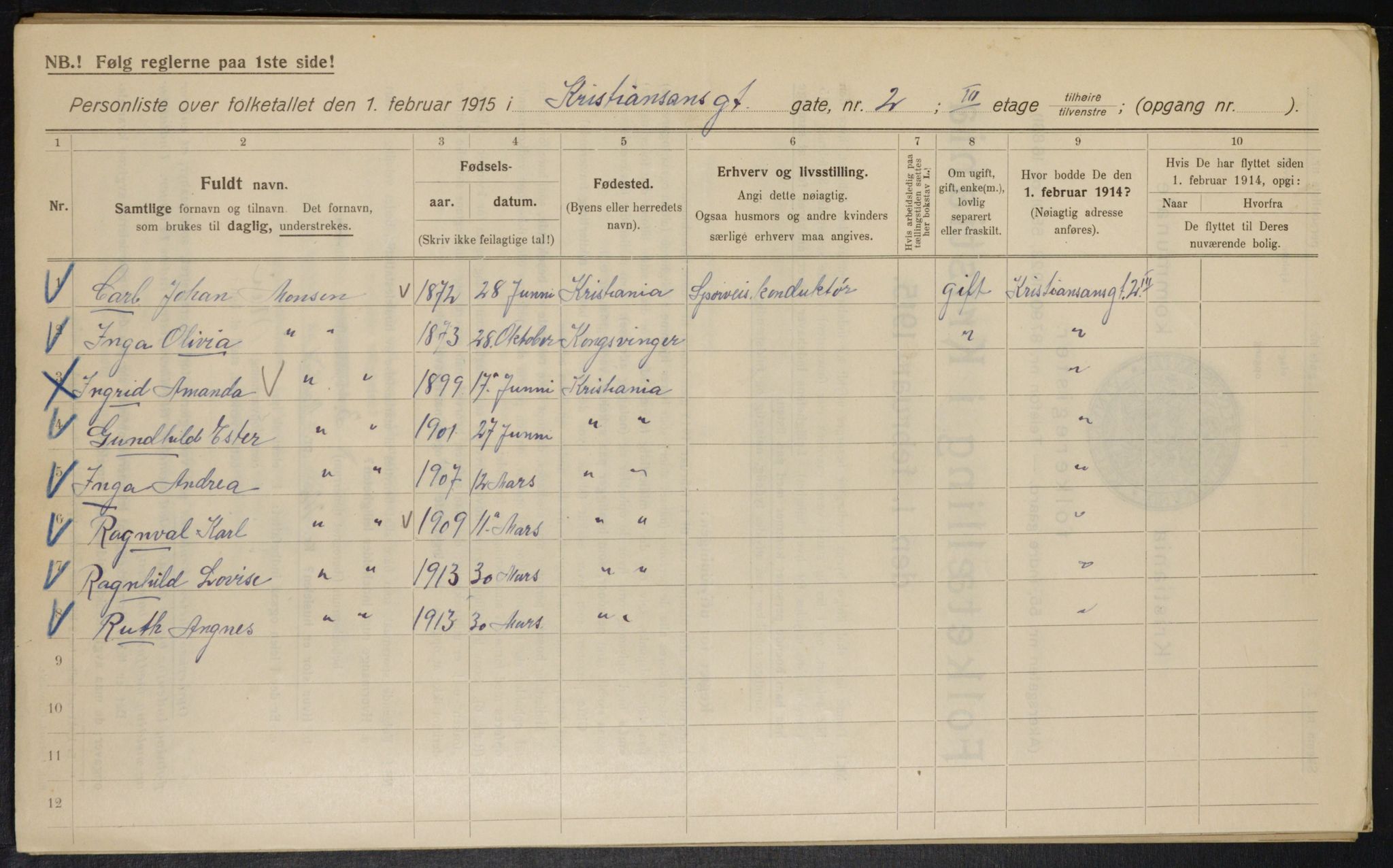 OBA, Municipal Census 1915 for Kristiania, 1915, p. 53746